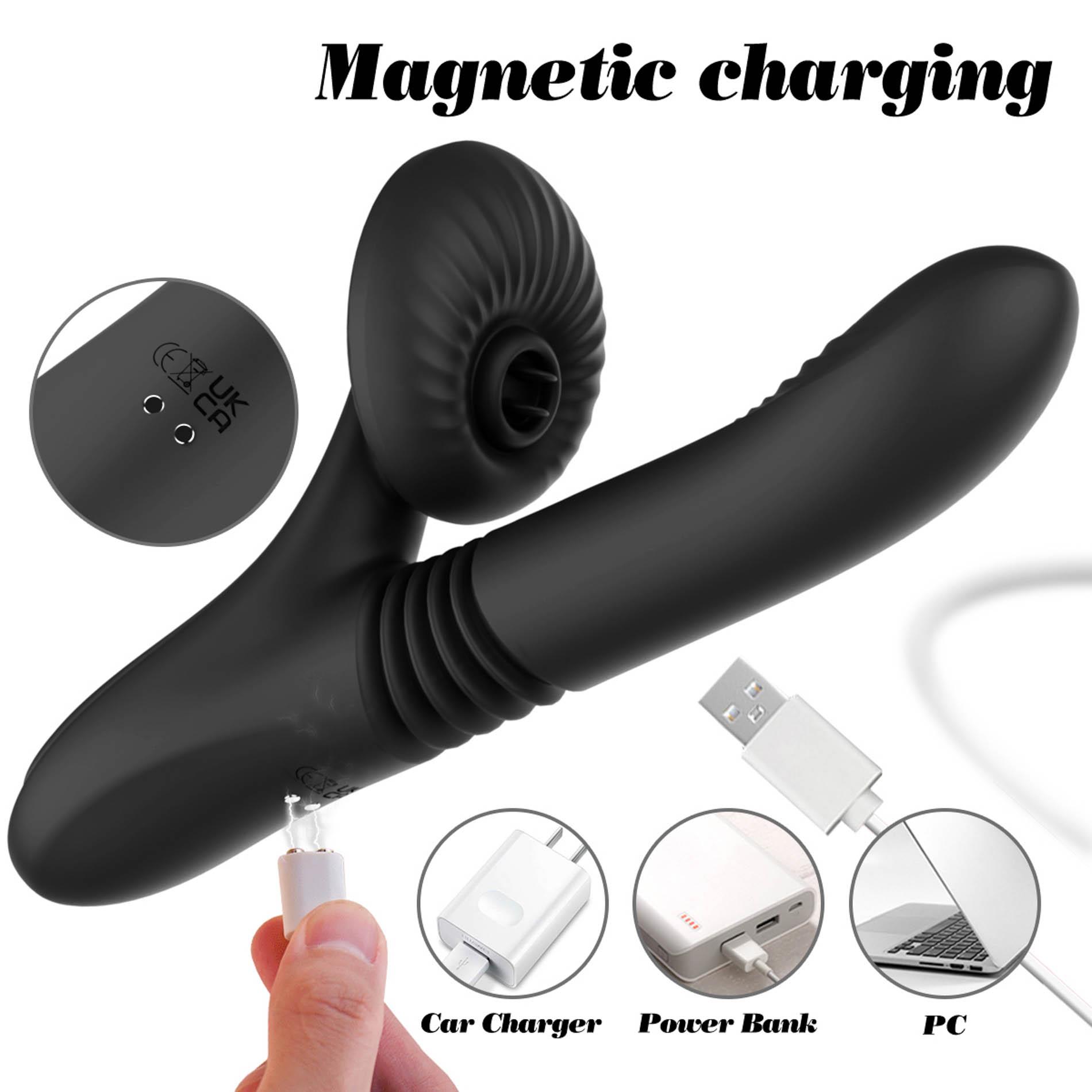 Silicone Vibrator 7 Powerful Modes - Licking,Thrusting And Heating, Black