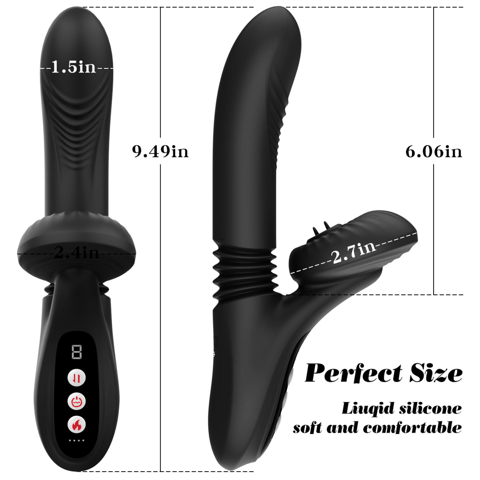 Silicone Vibrator 7 Powerful Modes - Licking,Thrusting And Heating, Black