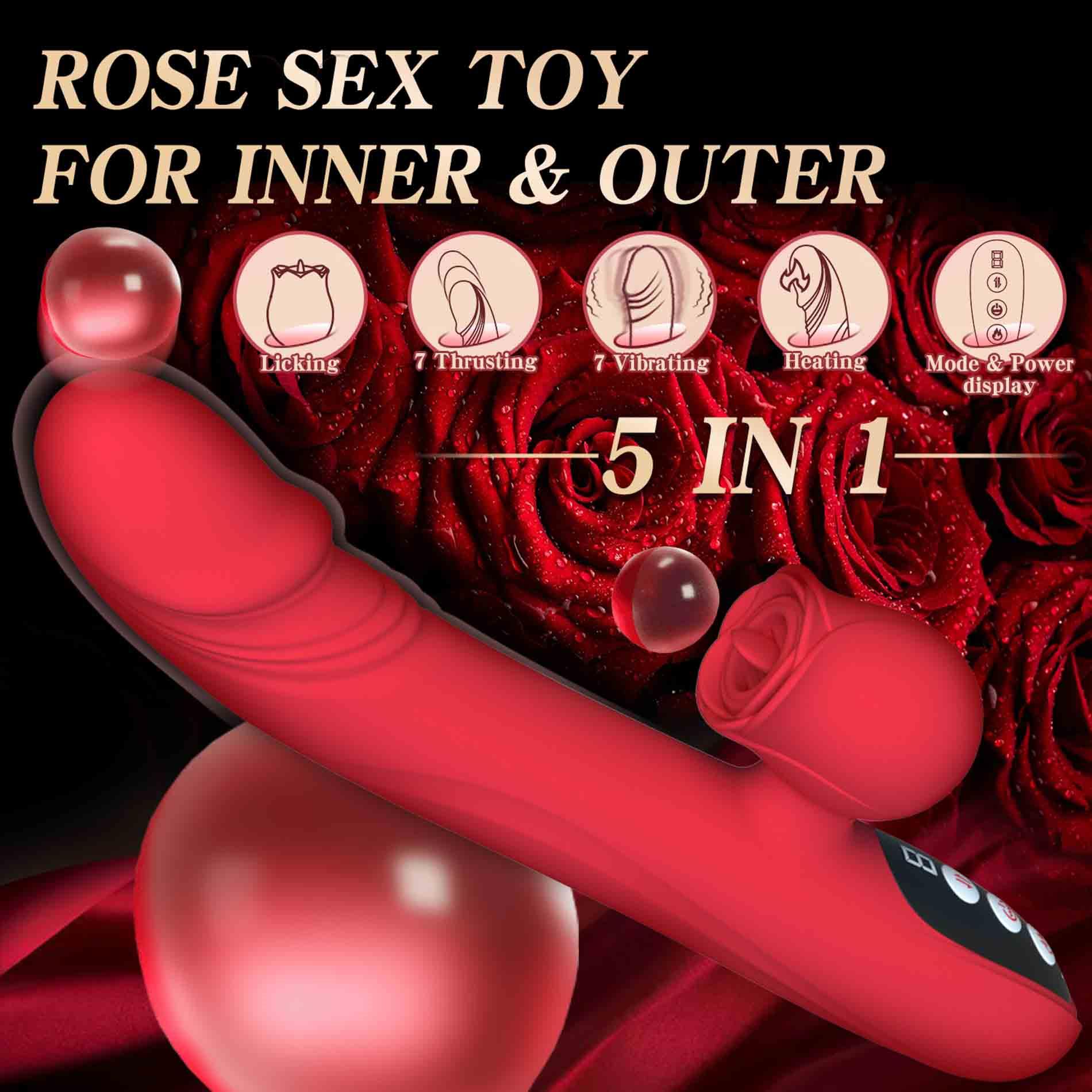 Silicone Vibrator 7 Powerful Modes - Licking, 7 ThrustingHeating, Red
