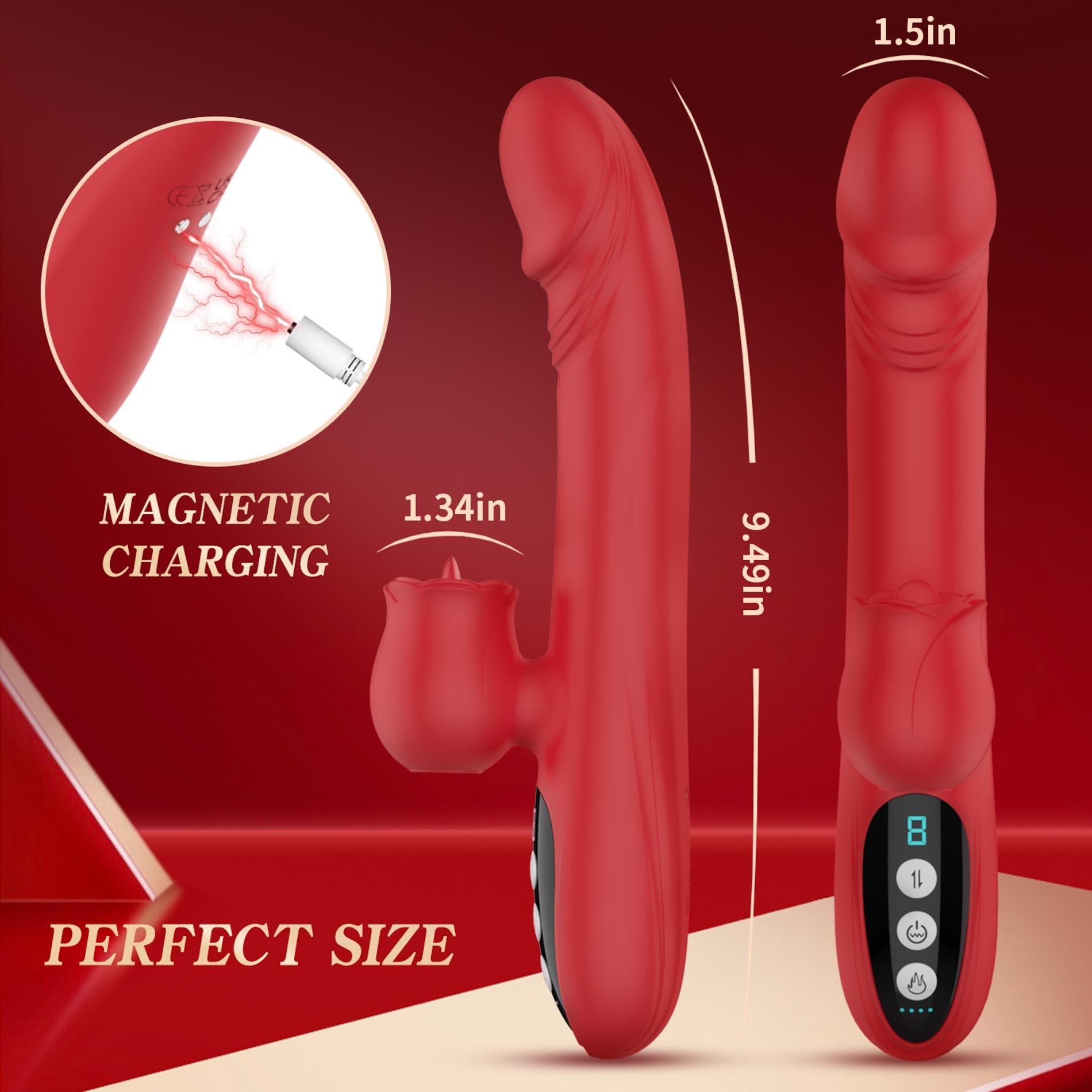 Silicone Vibrator 7 Powerful Modes - Licking, 7 ThrustingHeating, Red
