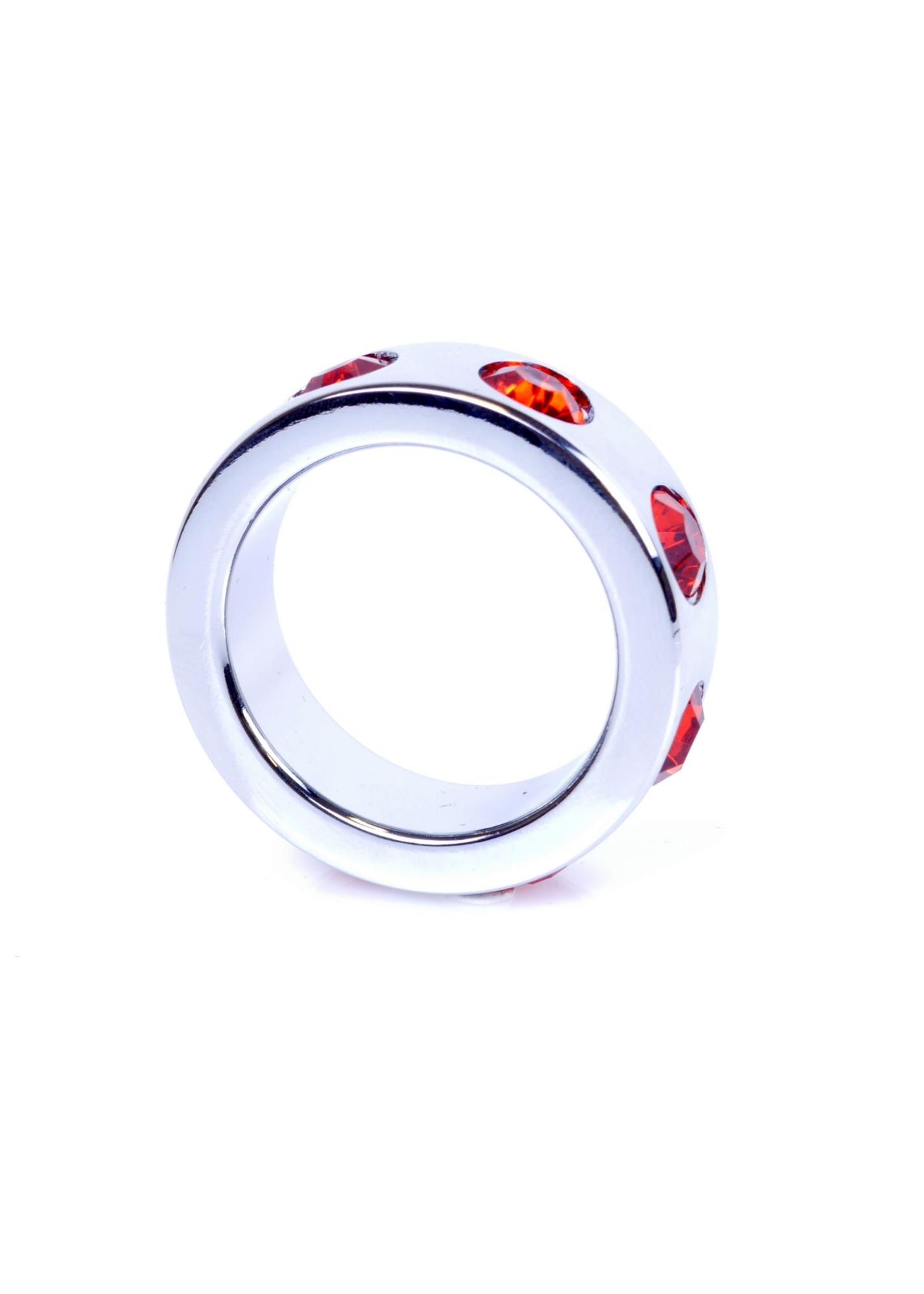 Pierścień-Metal Cock Ring With Red Diamonds Small