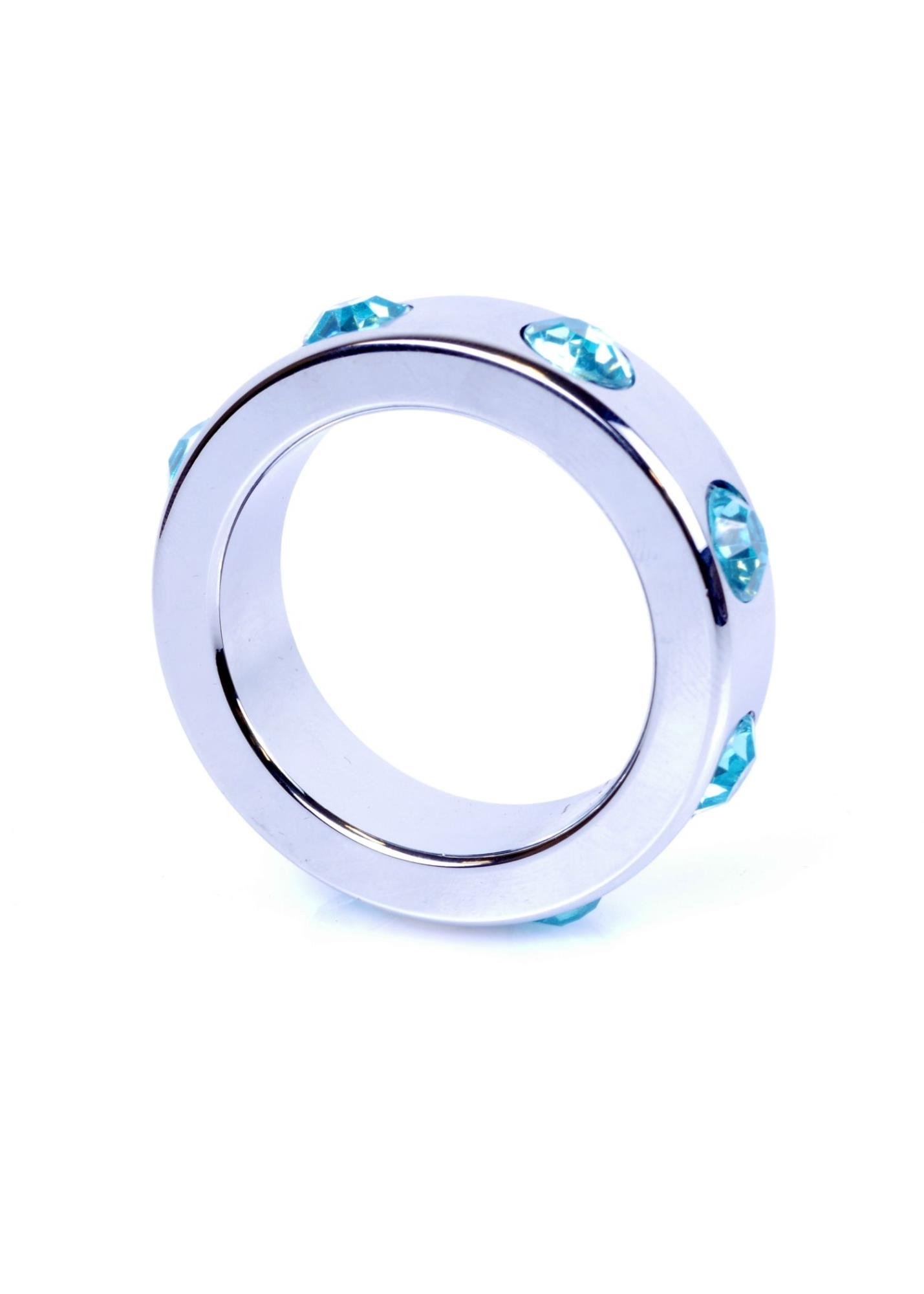Pierścień-Metal Cock Ring With Light Blue Diamonds Medium