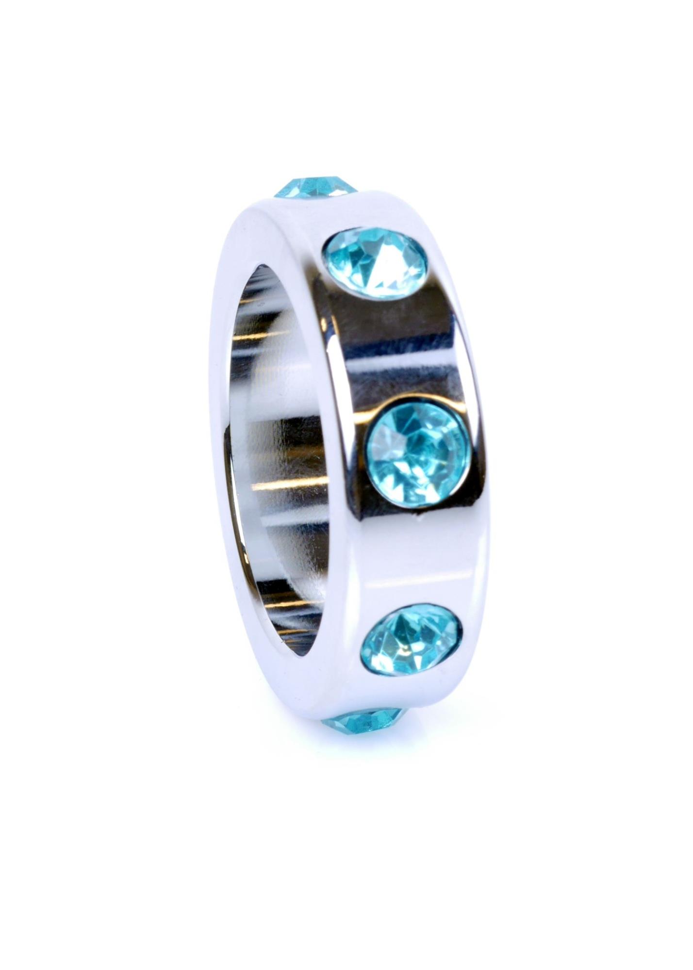 Pierścień-Metal Cock Ring With Light Blue Diamonds Medium