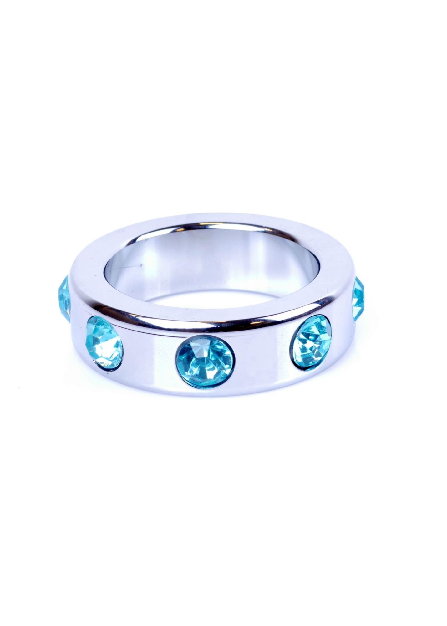 Pierścień-Metal Cock Ring With Light Blue Diamonds Medium