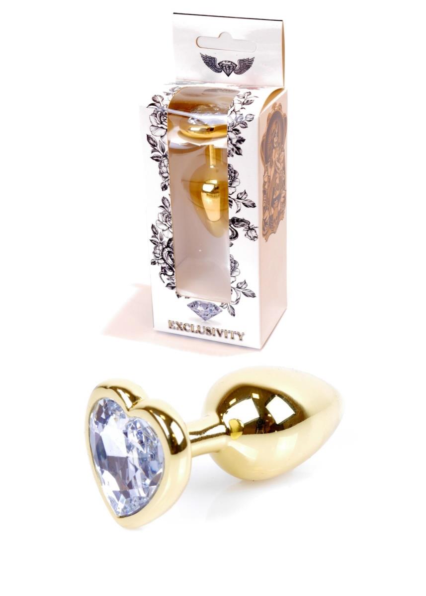 Plug-Jewellery Gold  Heart Plug- Clear