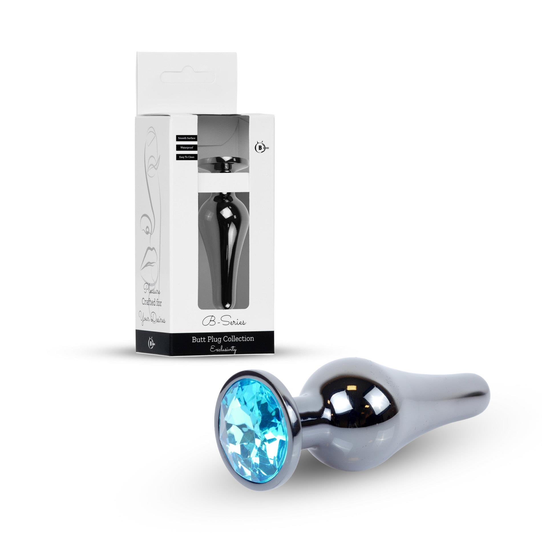 Plug-Jewellery Dark Silver Butt Plug- Light Blue