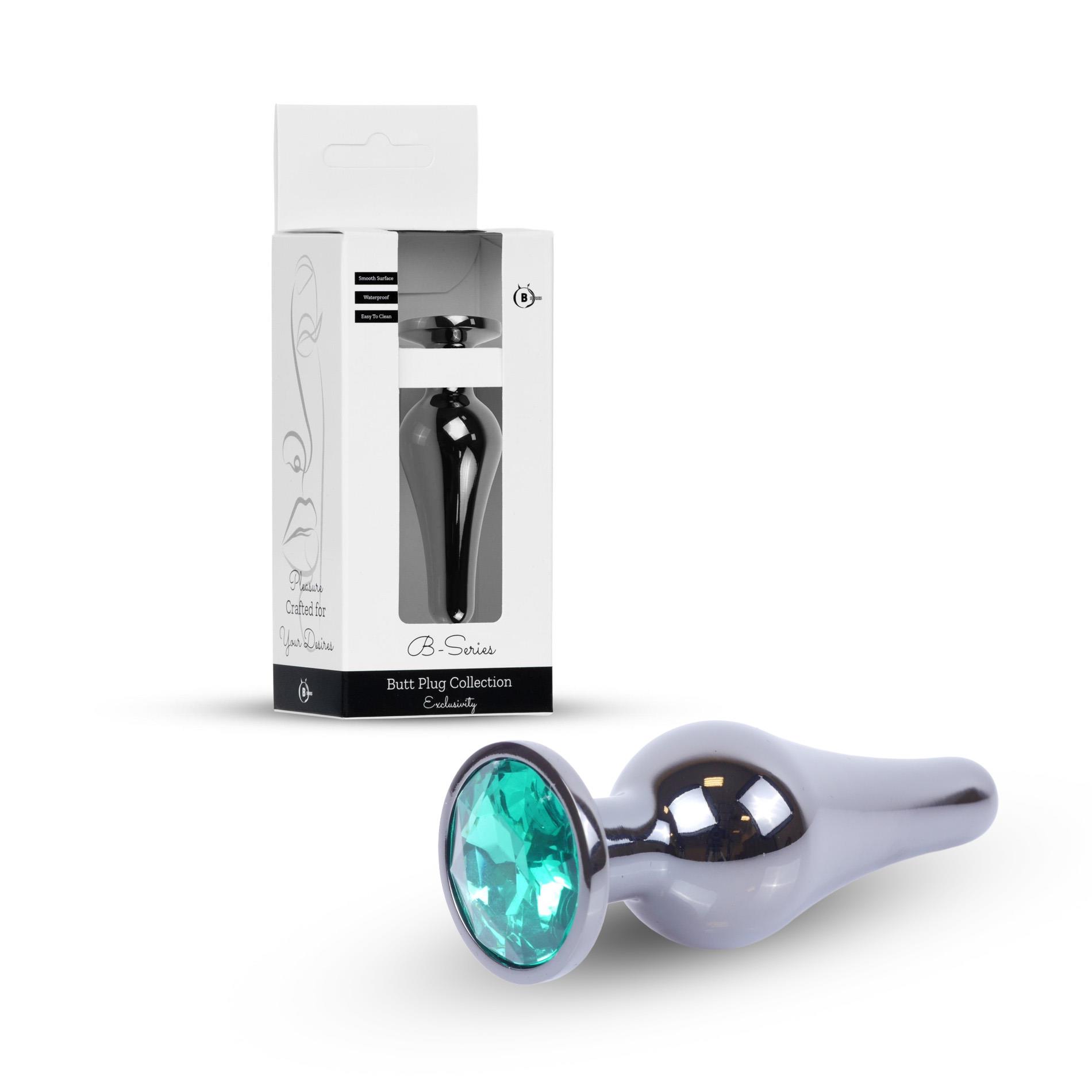 Plug-Jewellery Dark Silver Butt Plug- Green