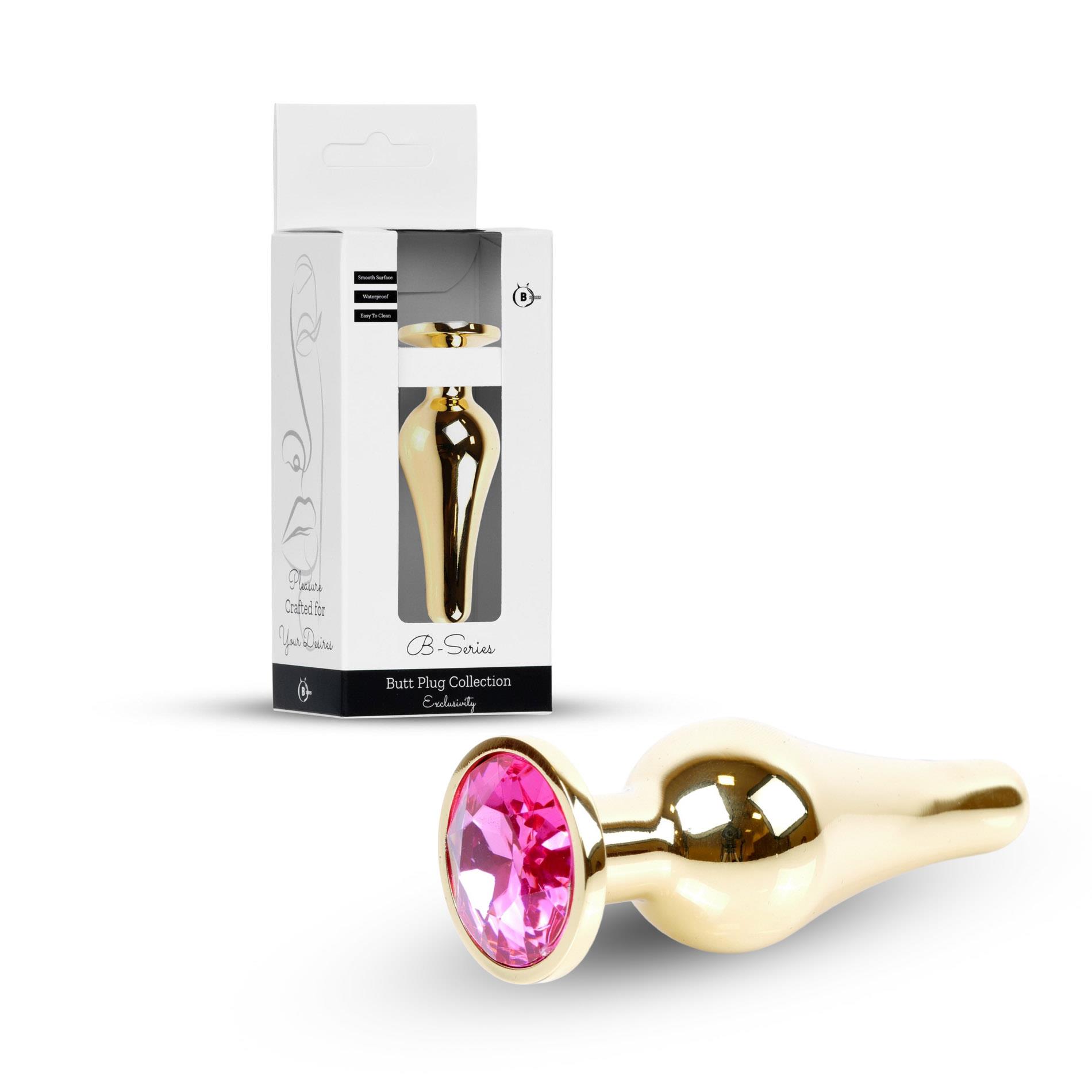 Plug-Jewellery Gold Butt Plug- Pink