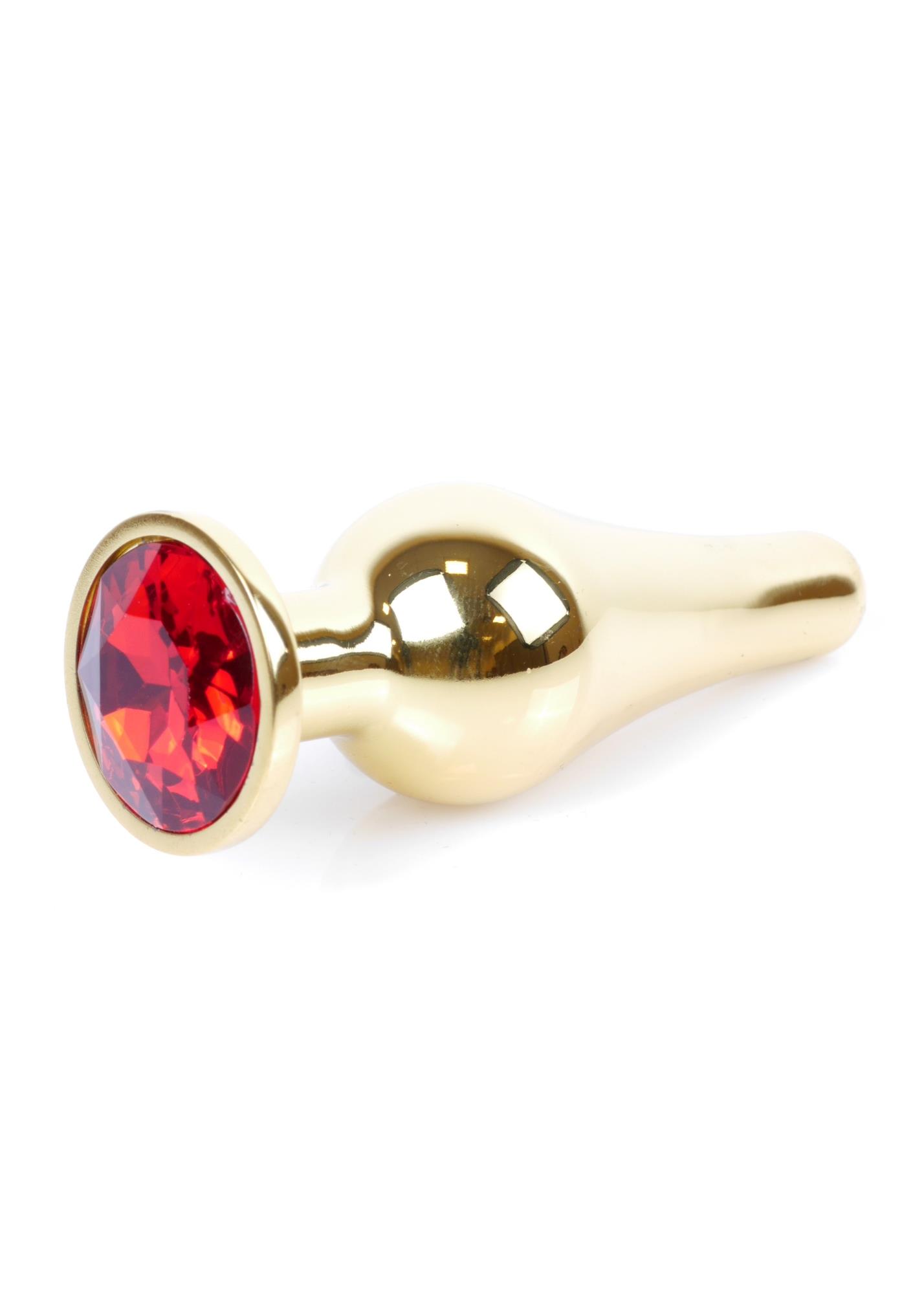 Plug-Jewellery Gold Butt Plug- Red
