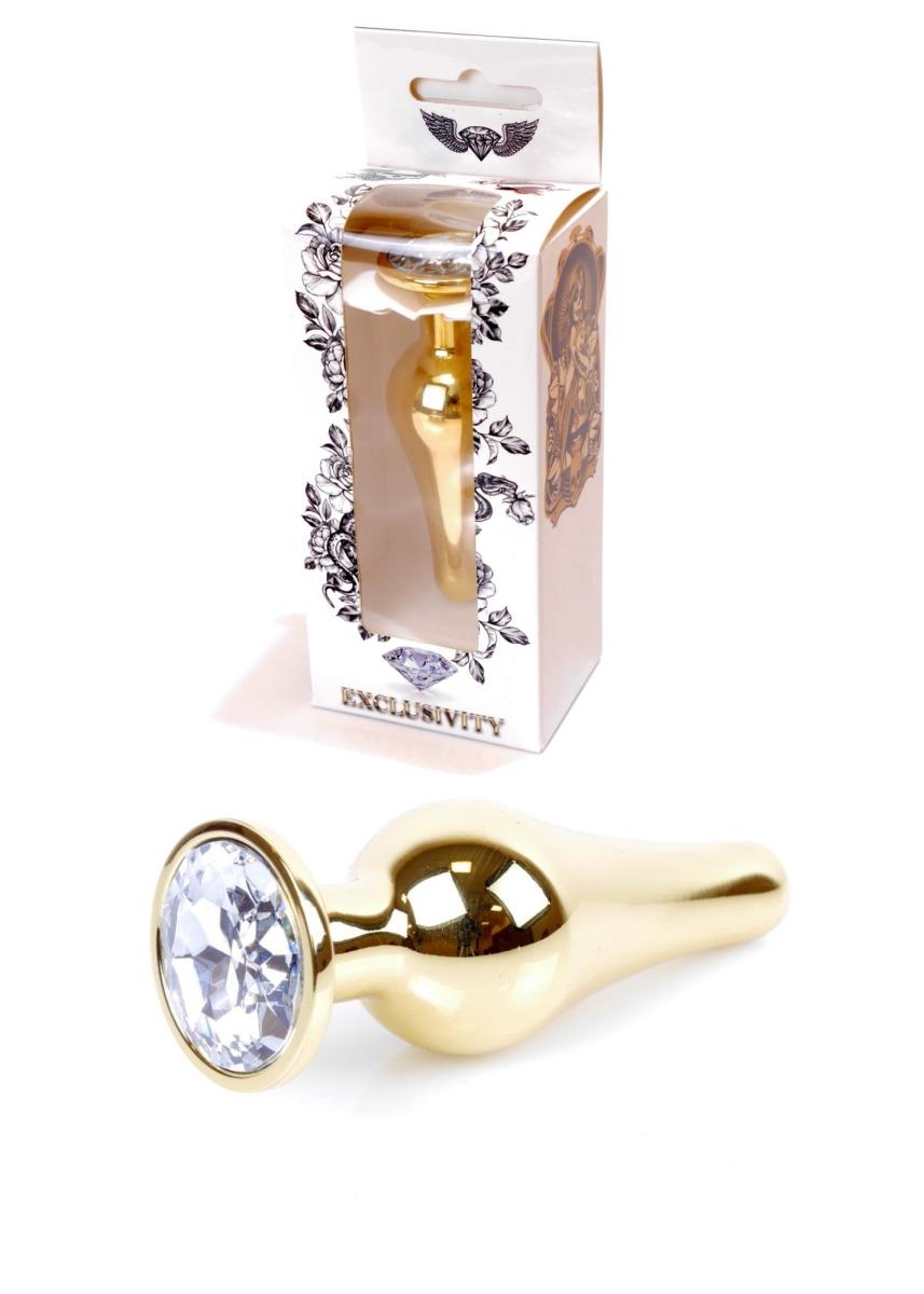 Plug-Jewellery Gold Butt Plug- Clear