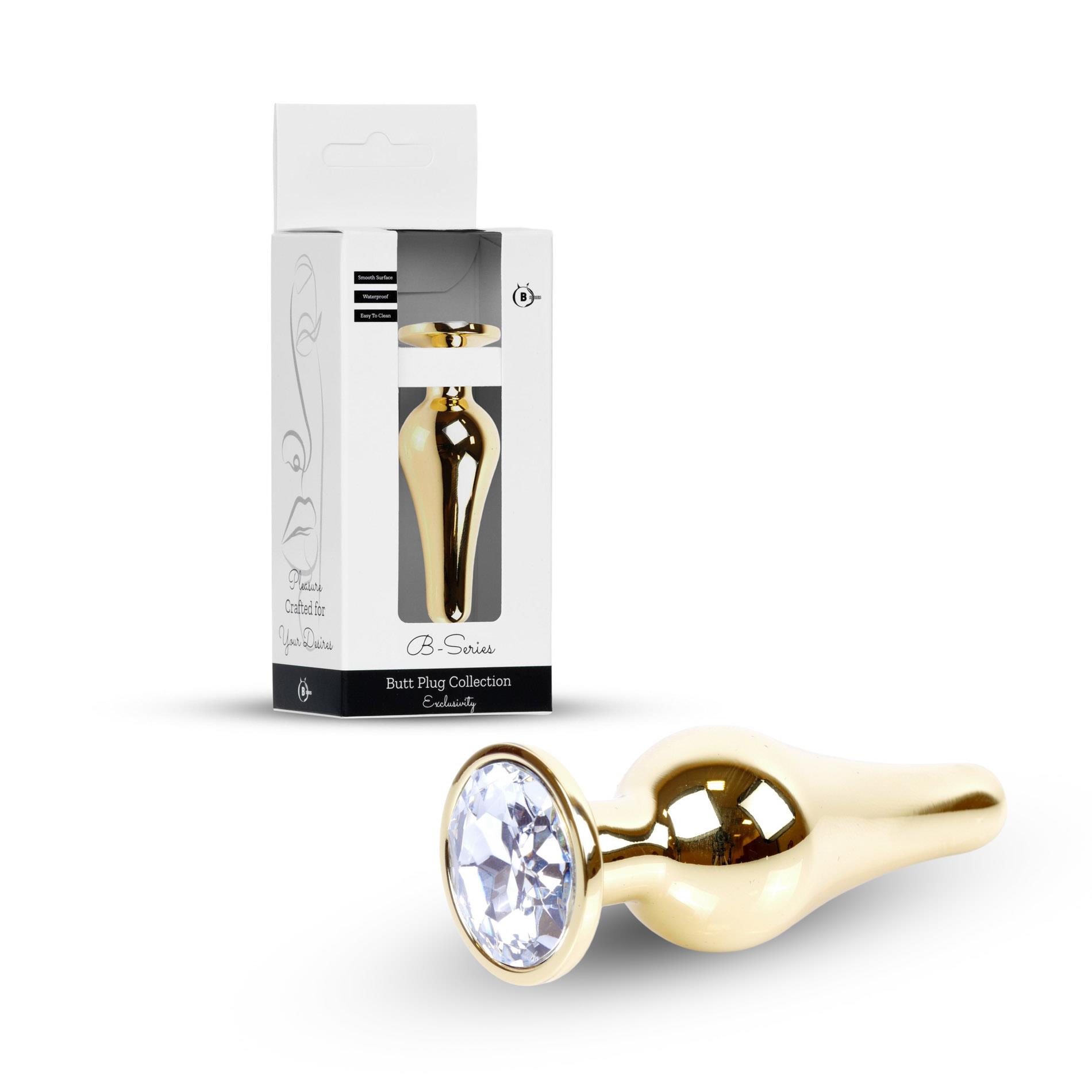 Plug-Jewellery Gold Butt Plug- Clear