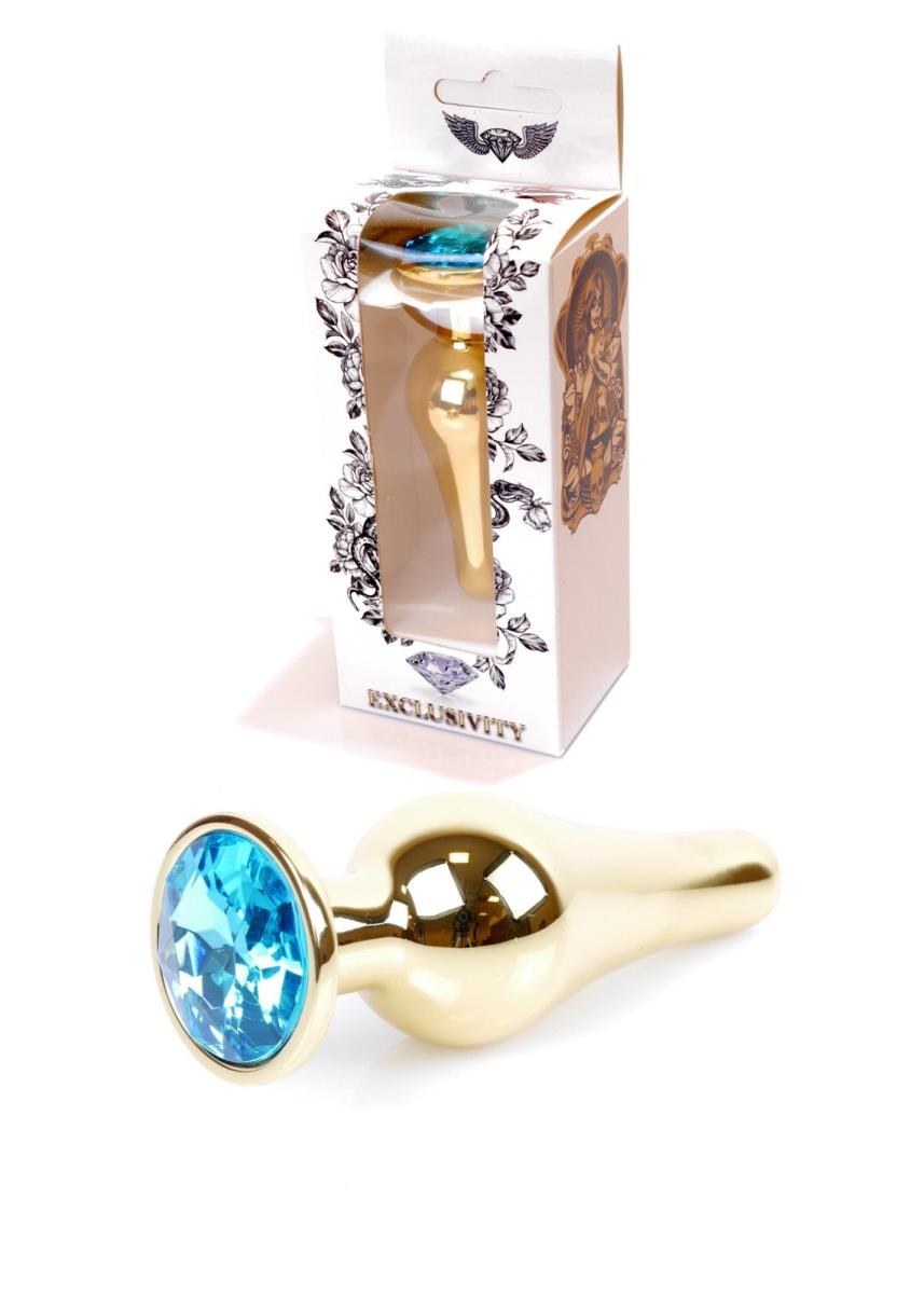 Plug-Jewellery Gold Butt Plug- Light Blue