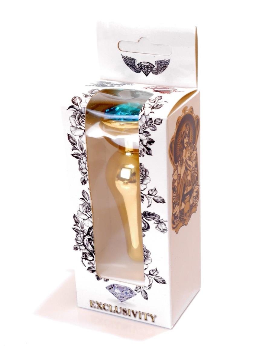 Plug-Jewellery Gold Butt Plug- Light Blue