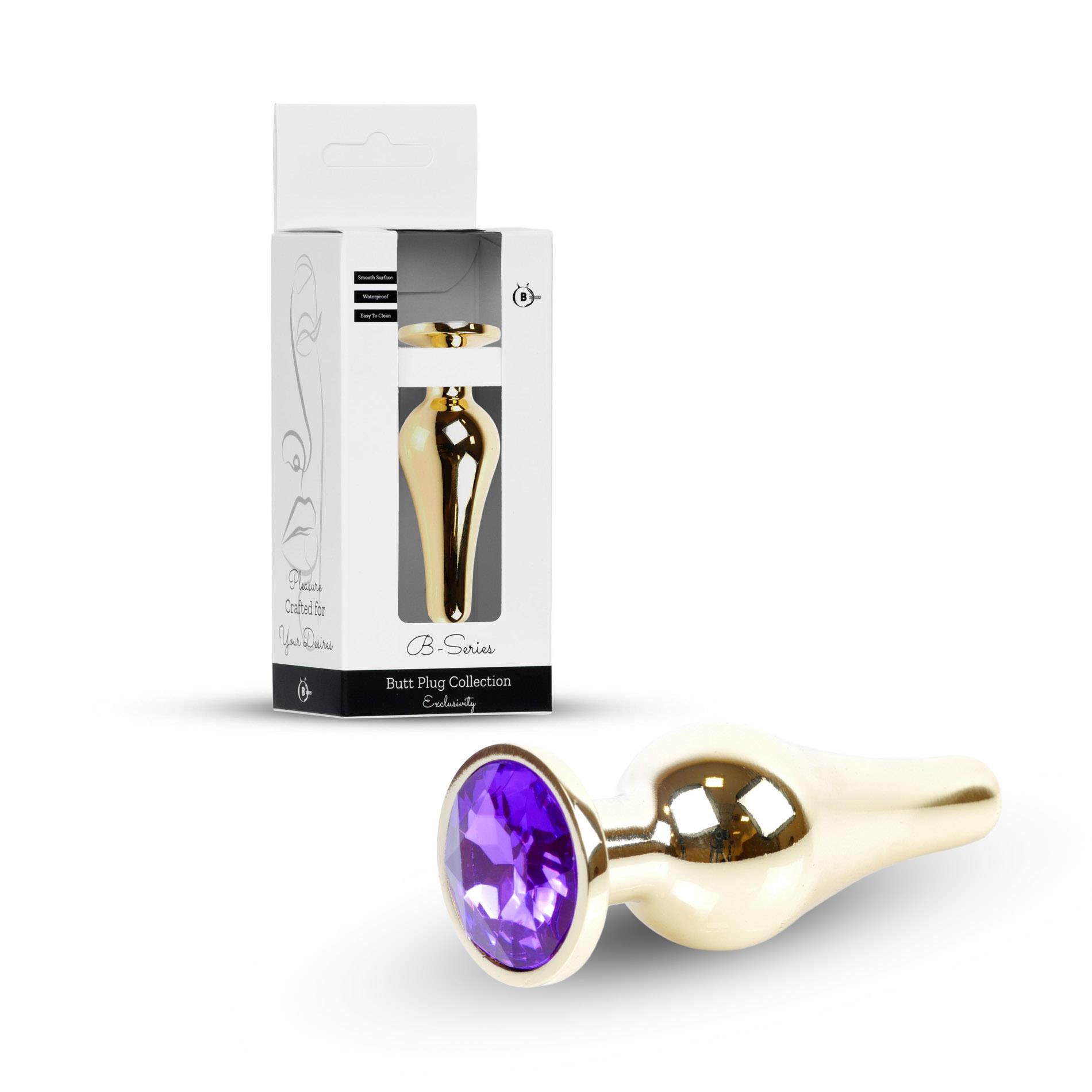 Plug-Jewellery Gold Butt Plug- Purple