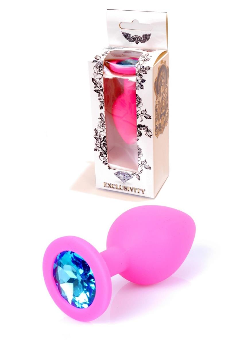 Plug-Jewellery Pink Silicon Plug Medium- Light Blue Diamond