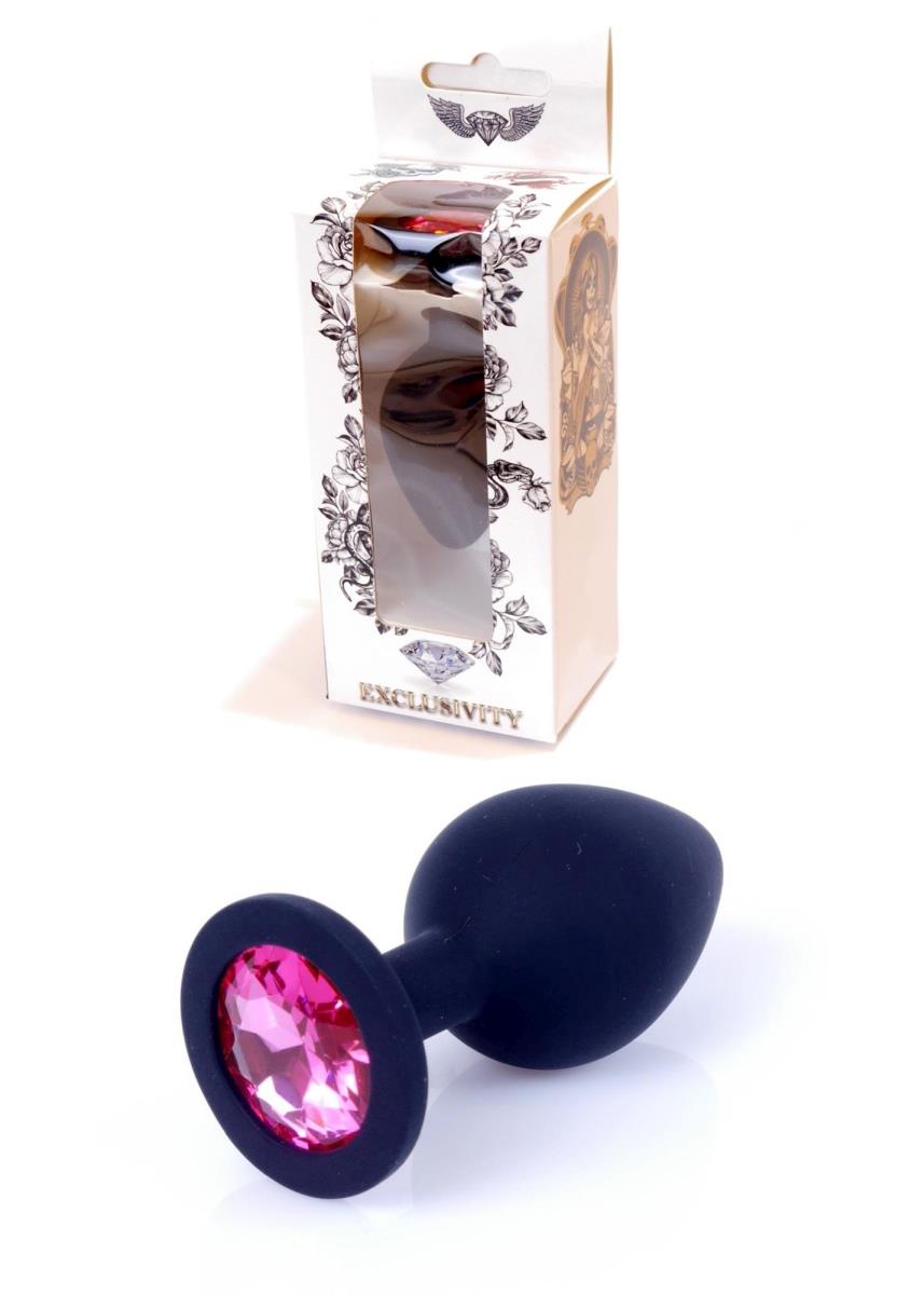 Plug-Jewellery Black Silicon Plug Medium- Pink Diamond