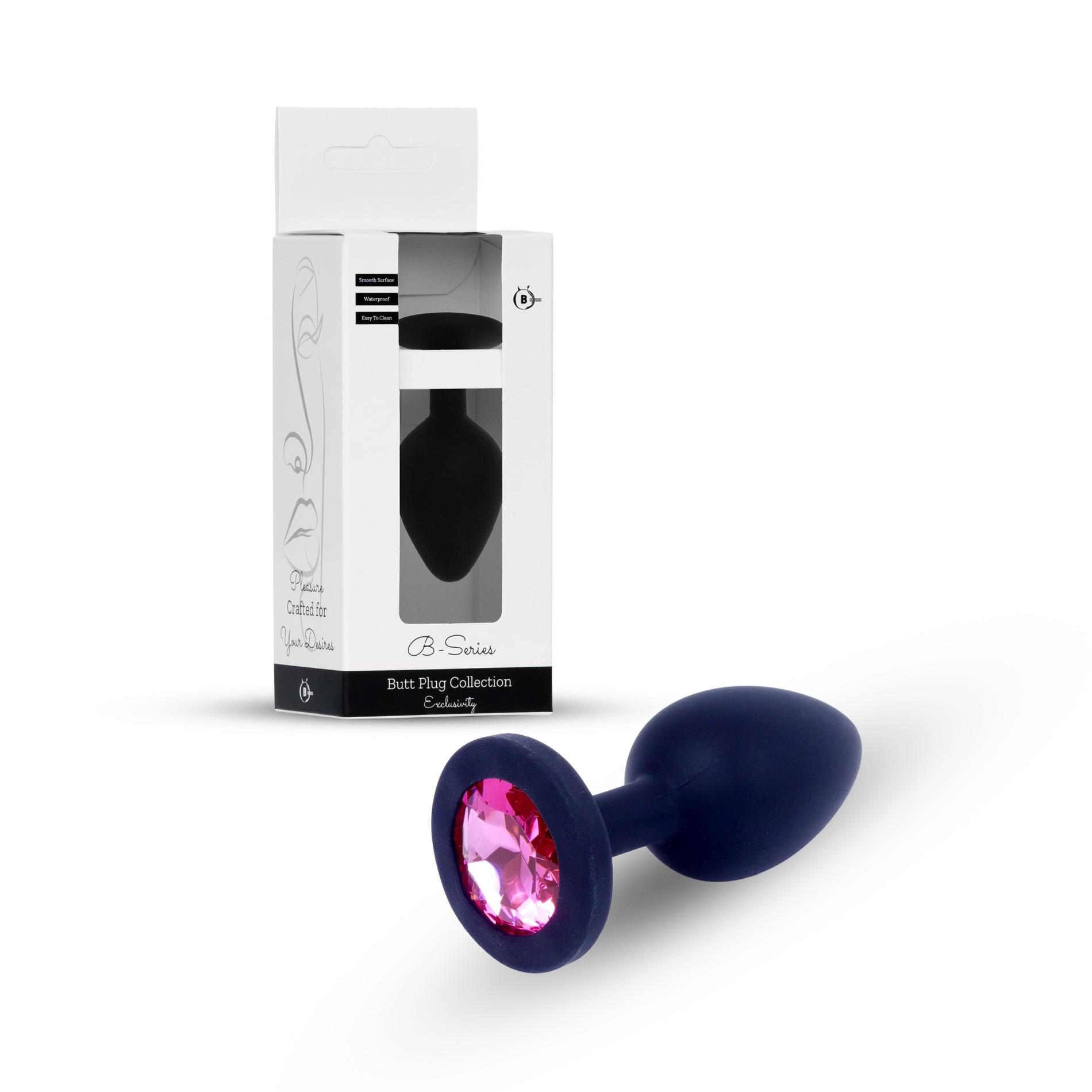 Plug-Jewellery Black Silicon Plug Medium- Pink Diamond