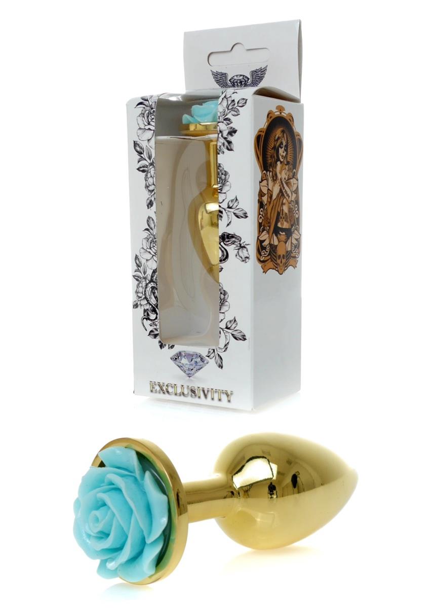 Plug-Jewellery Gold Plug Rose- Light Blue