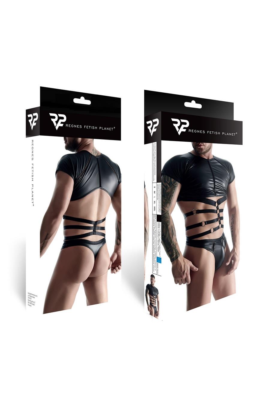 Męski Komplet Z Wetlooka: T-Shirt Z Ozdobną Gumą, Stringi Z Ozdobną Taśmą