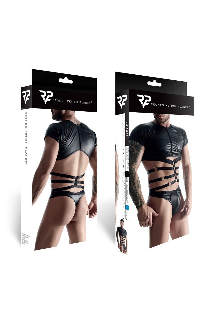 Męski T-Shirt Z Wetlooka Z Dekoracyjnymi Wstawkami Z Taśmy I Gumy L