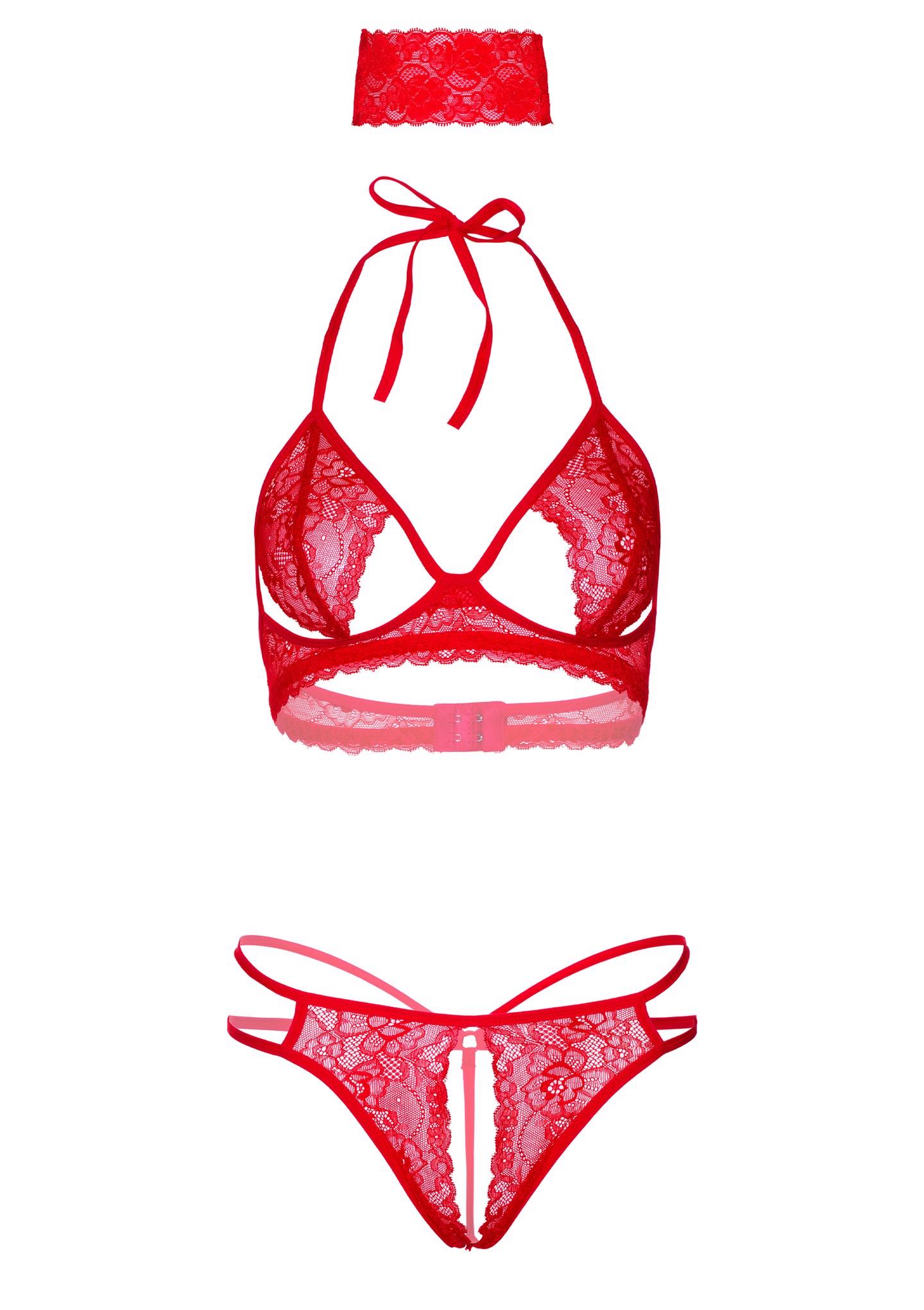 3Pc Bra, Panty And Blindfold Red