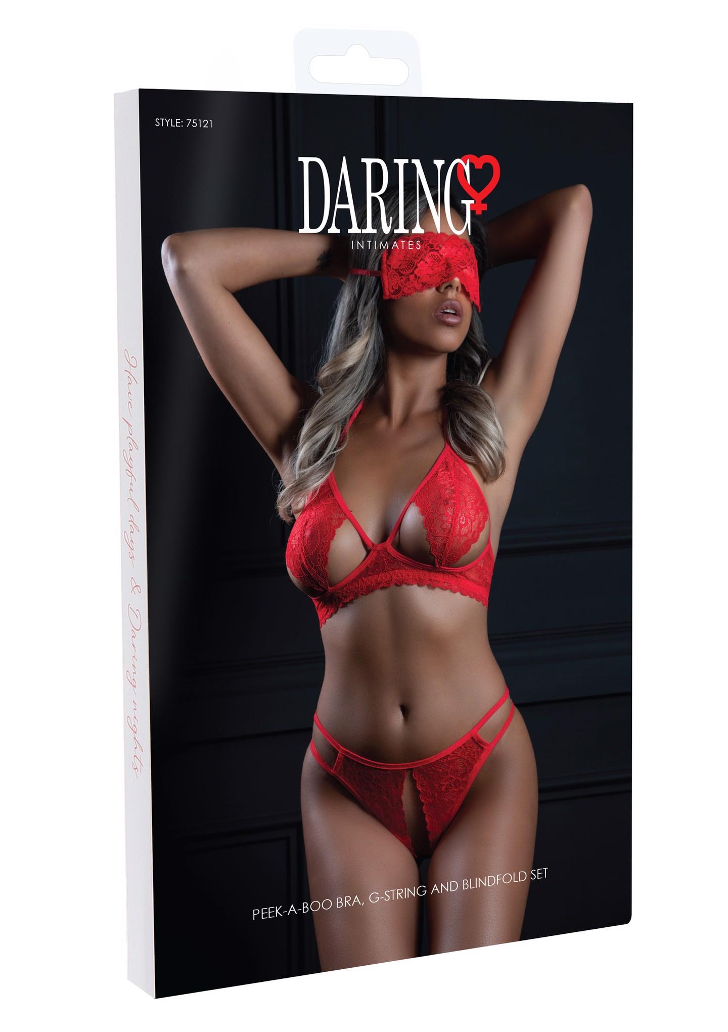 3Pc Bra, Panty And Blindfold Red