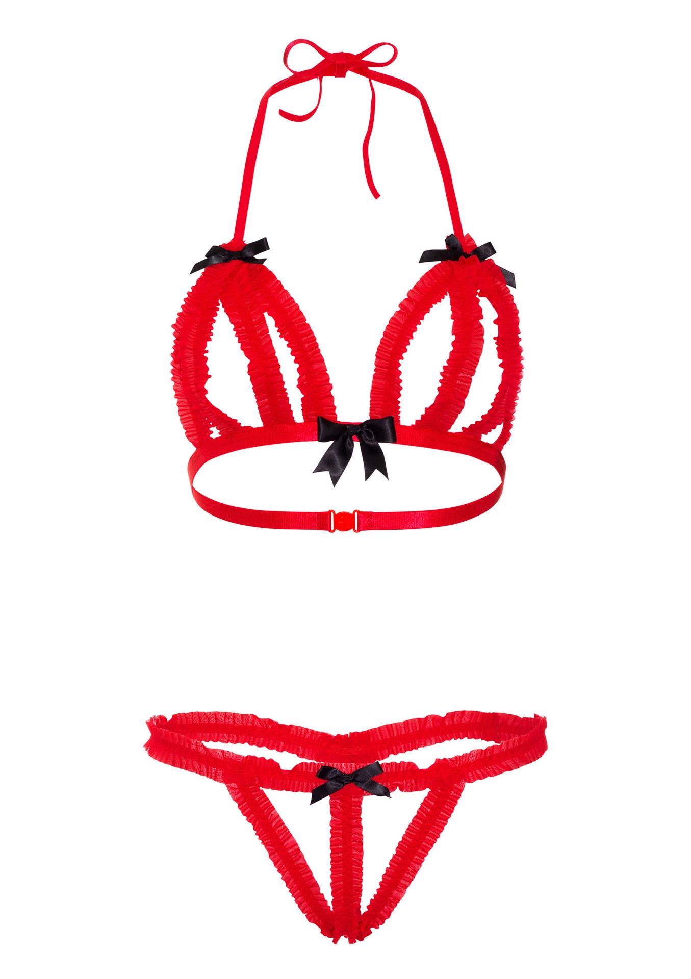 Peek-A-Boo Ruffle Bra & Panty Red