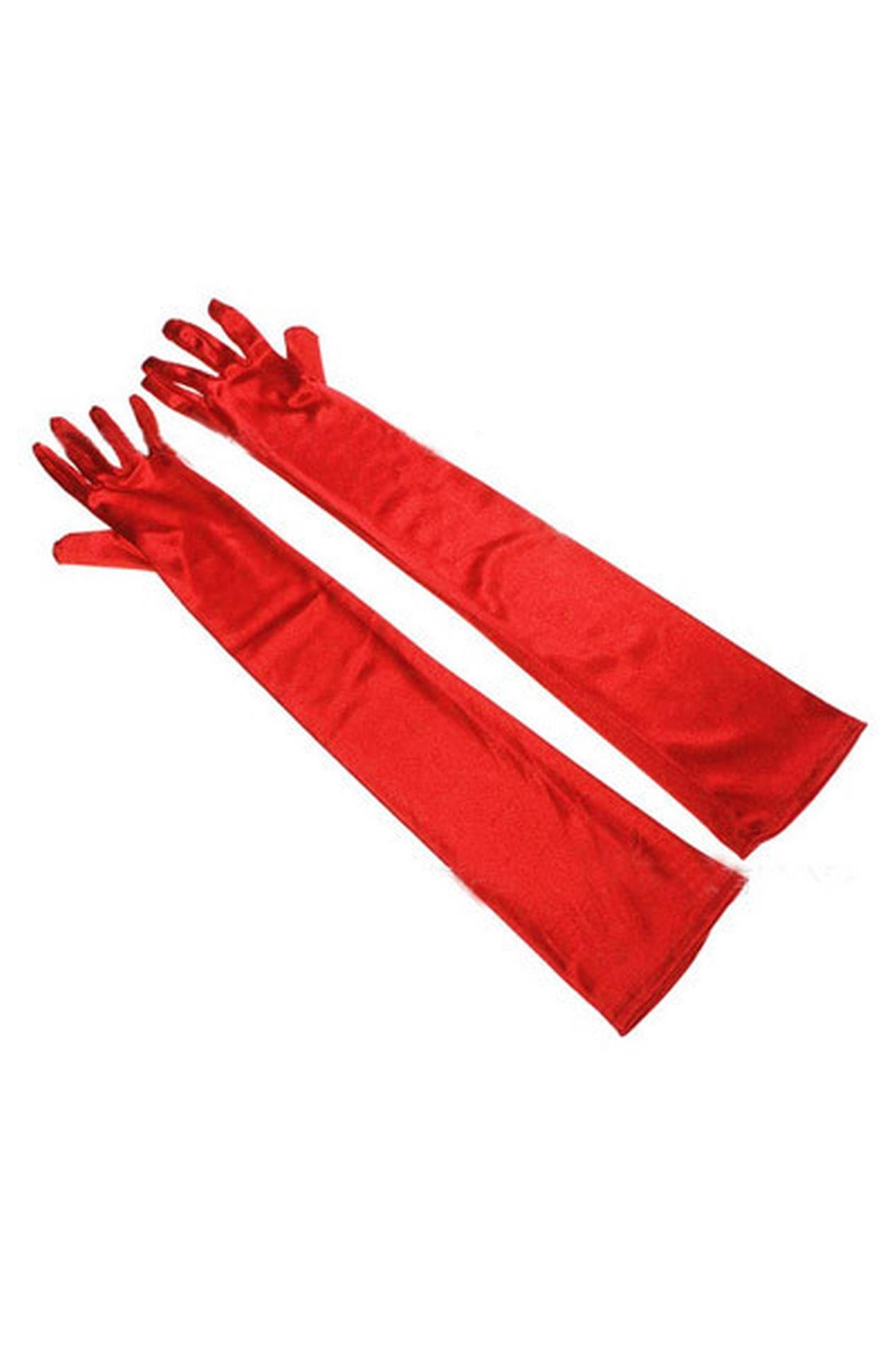 Long Satin Red Gloves Tu (Size: Tu)