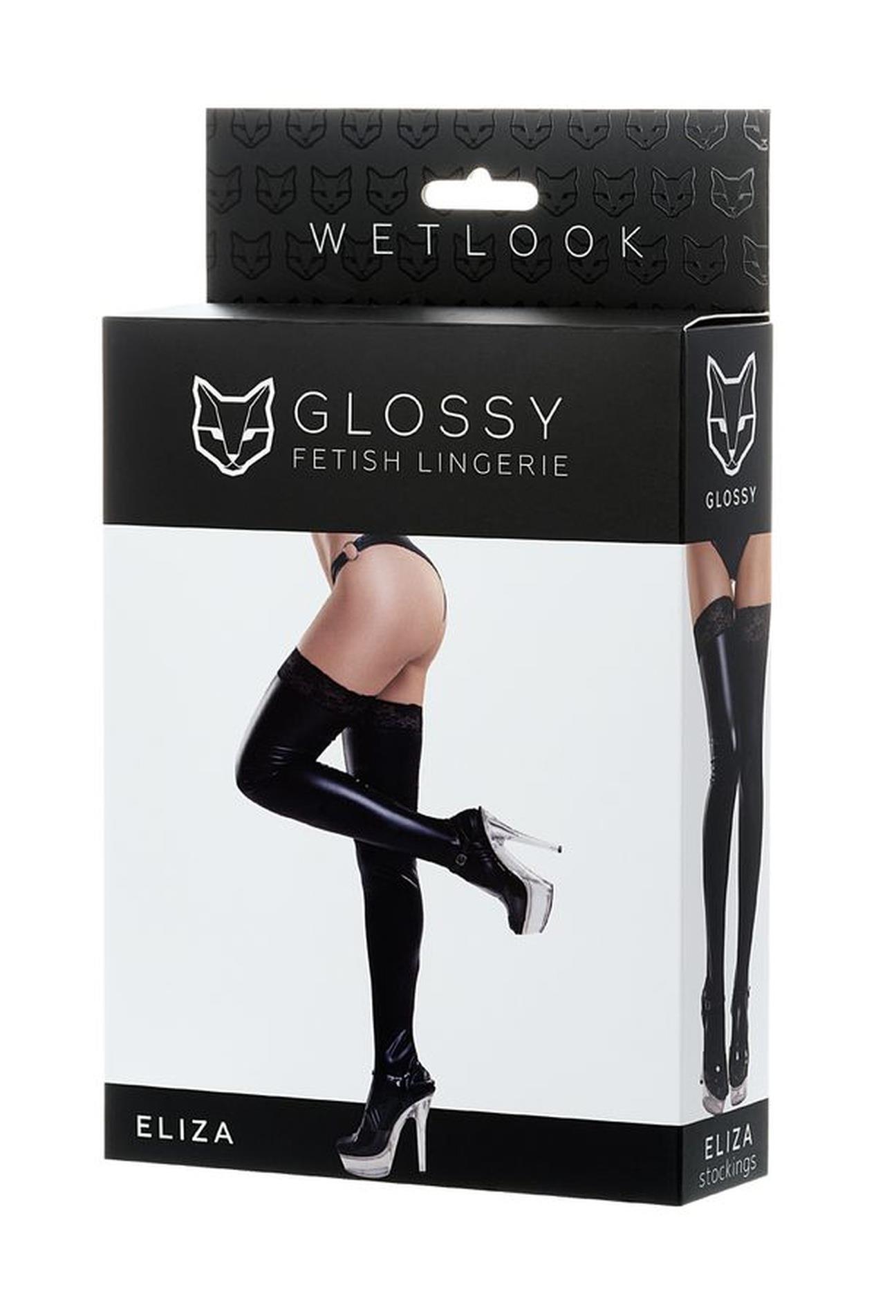 Glossy Shiny Wetlook Stockings With A Lace Eliza - Black Xl