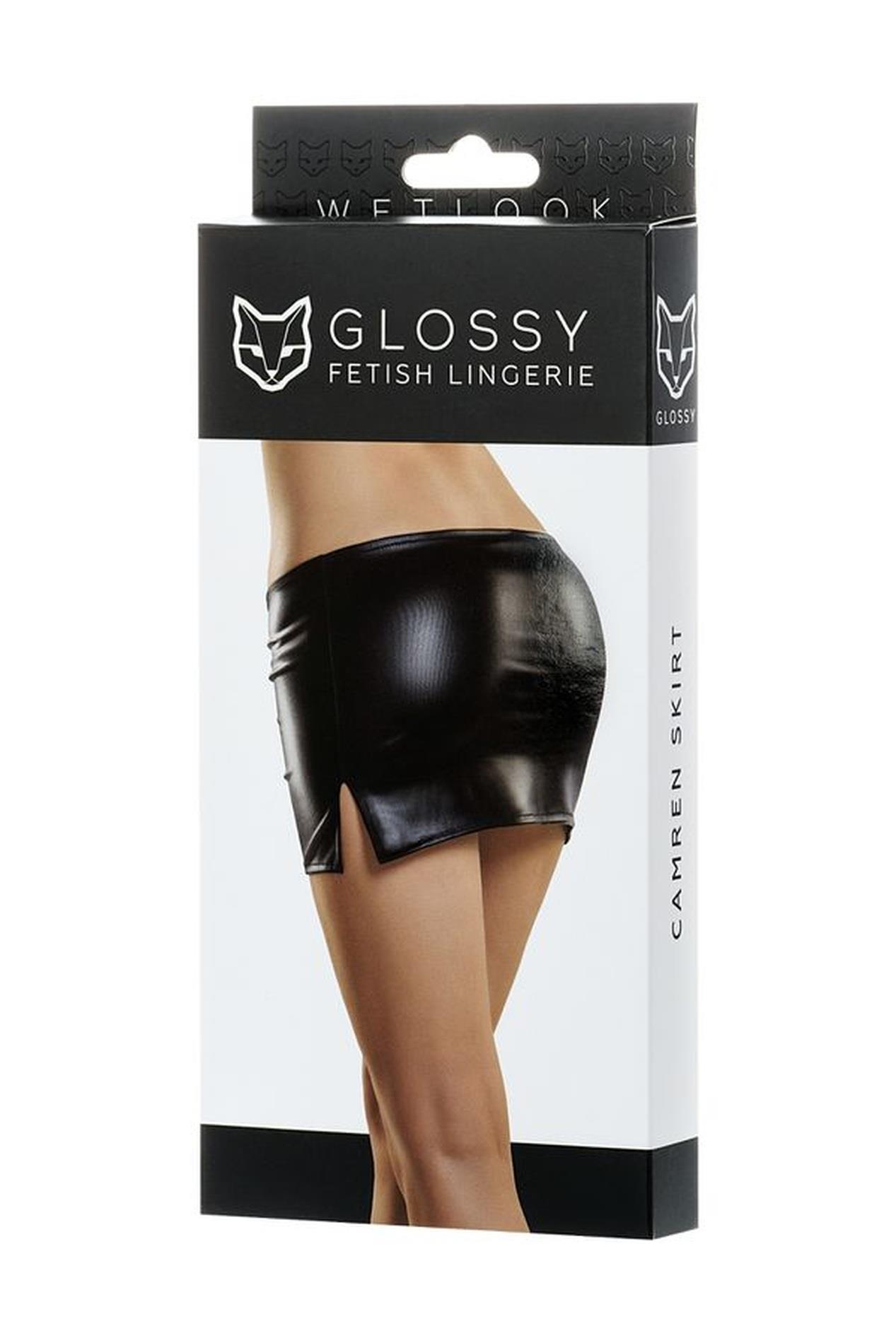 Glossy Shiny Wetlook Skirt Camren - Black S
