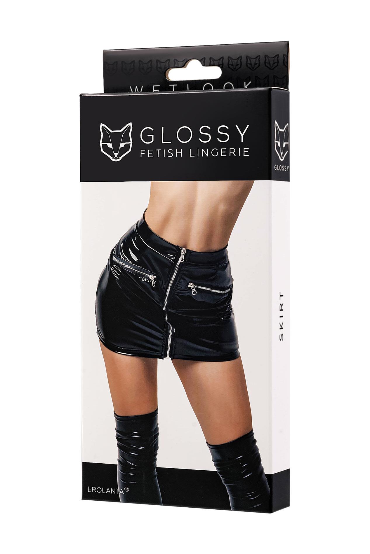 Glossy Billie, Skirt, Wetlook, Black, L