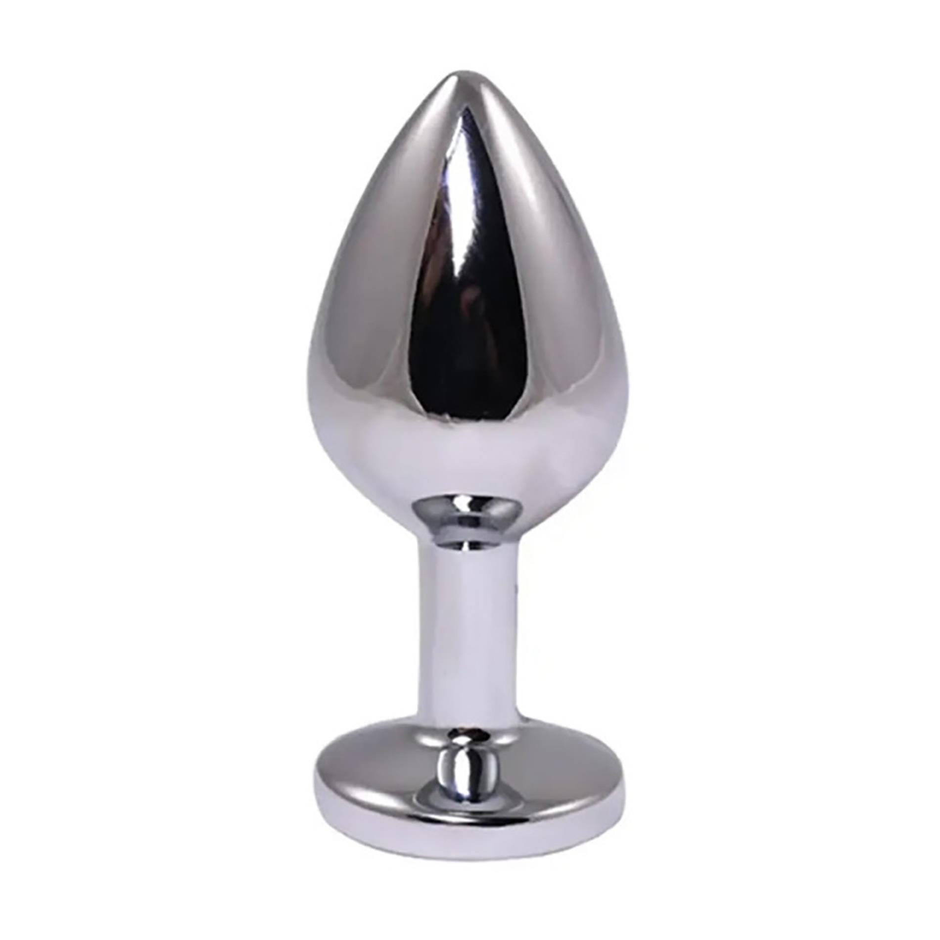 Silver Medium Butt Plug With Red Diamond