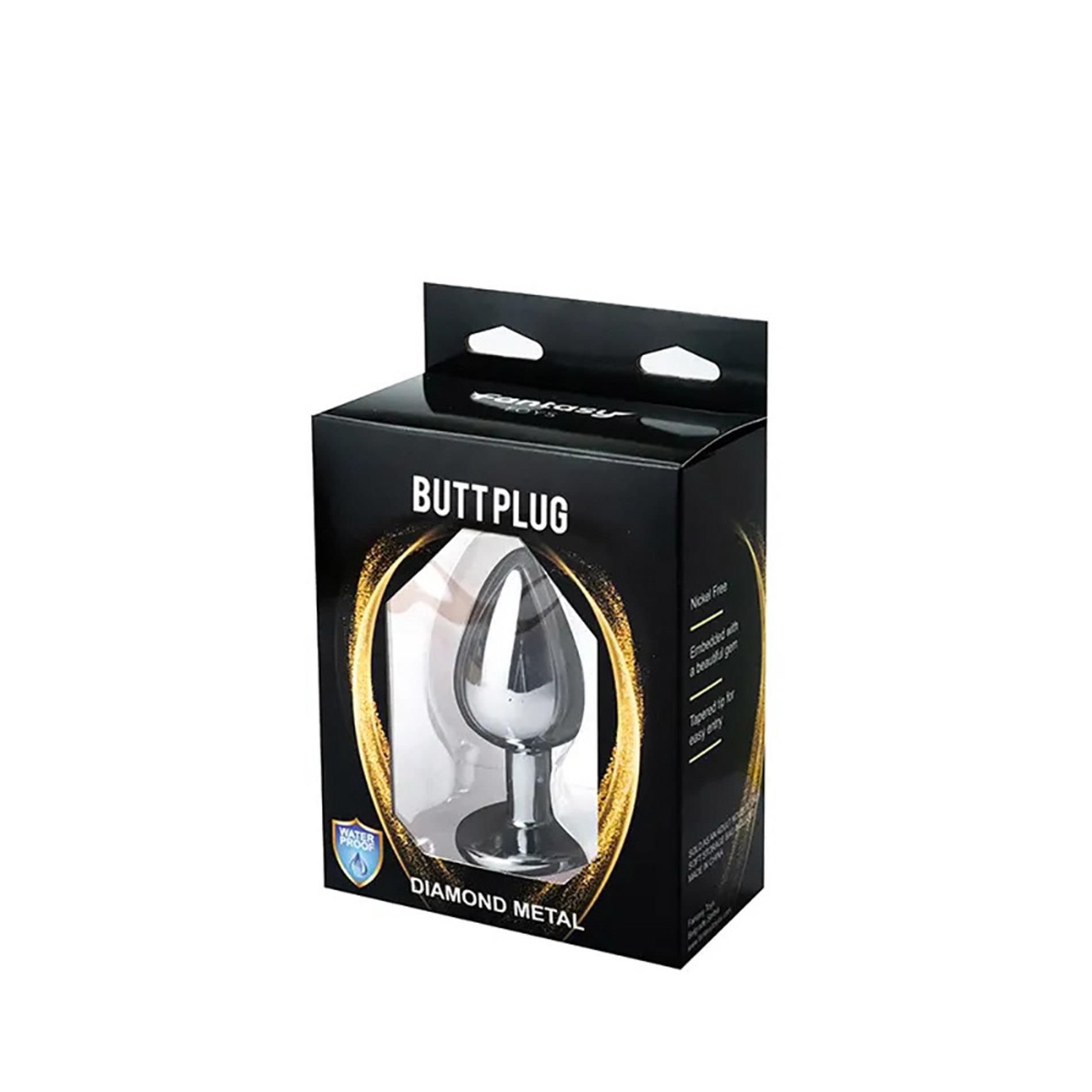 Silver Large Butt Plug With Blue Diamond