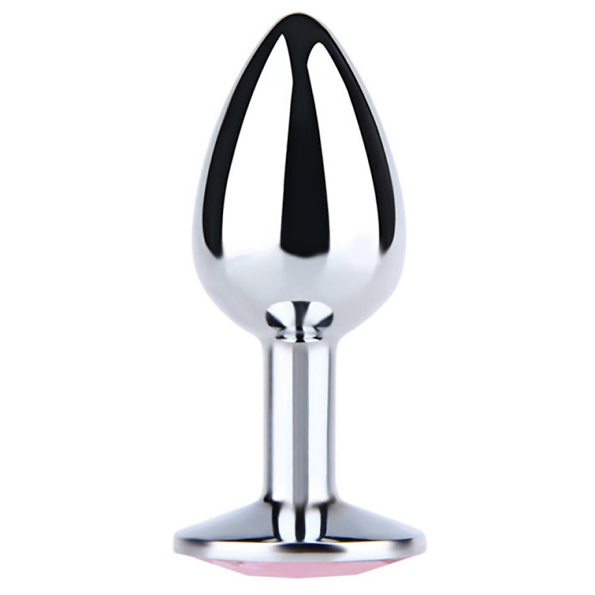 Silver Large Butt Plug With Pink Diamond