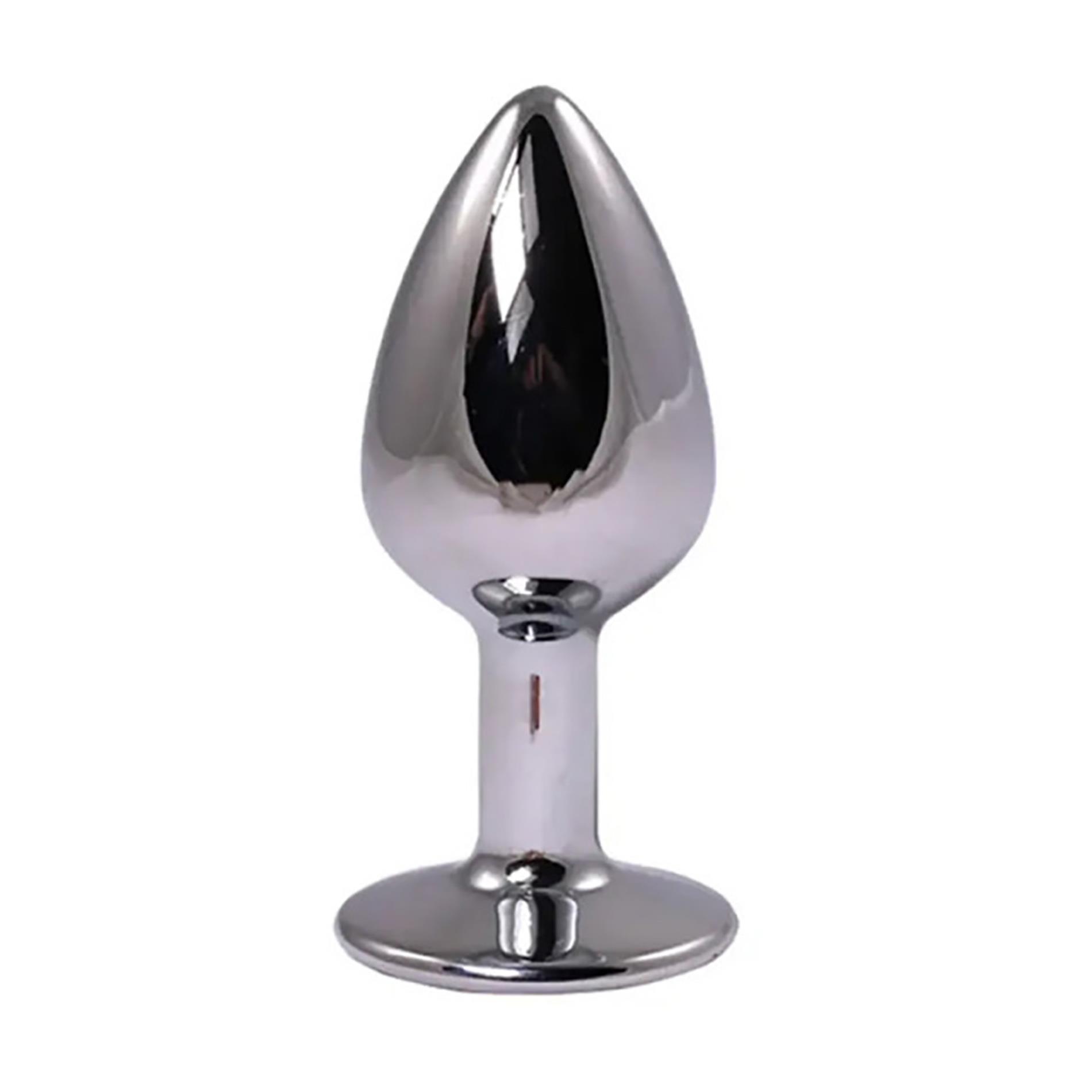 Silver Large Butt Plug With Red Diamond