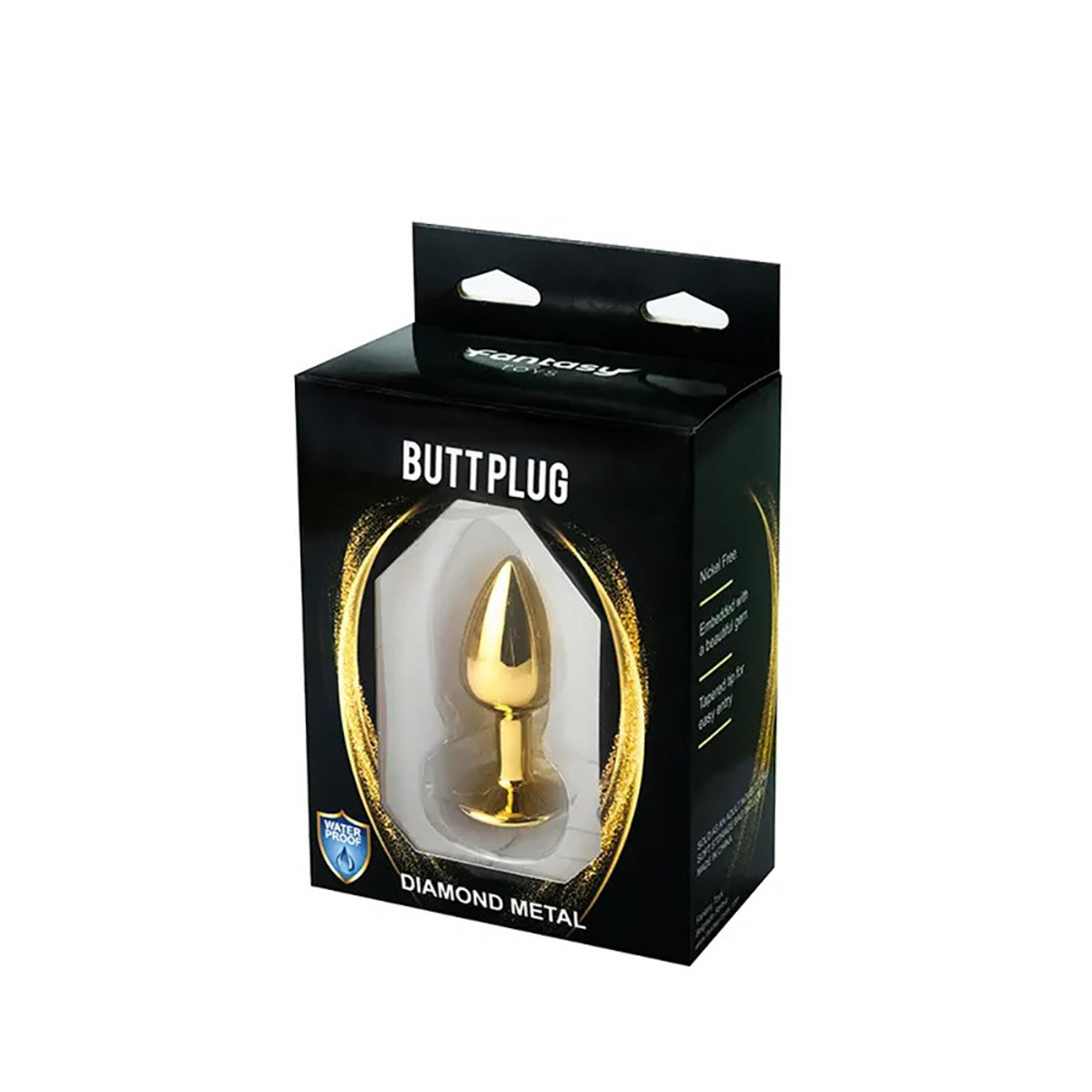Gold Small Butt Plug With White Diamond