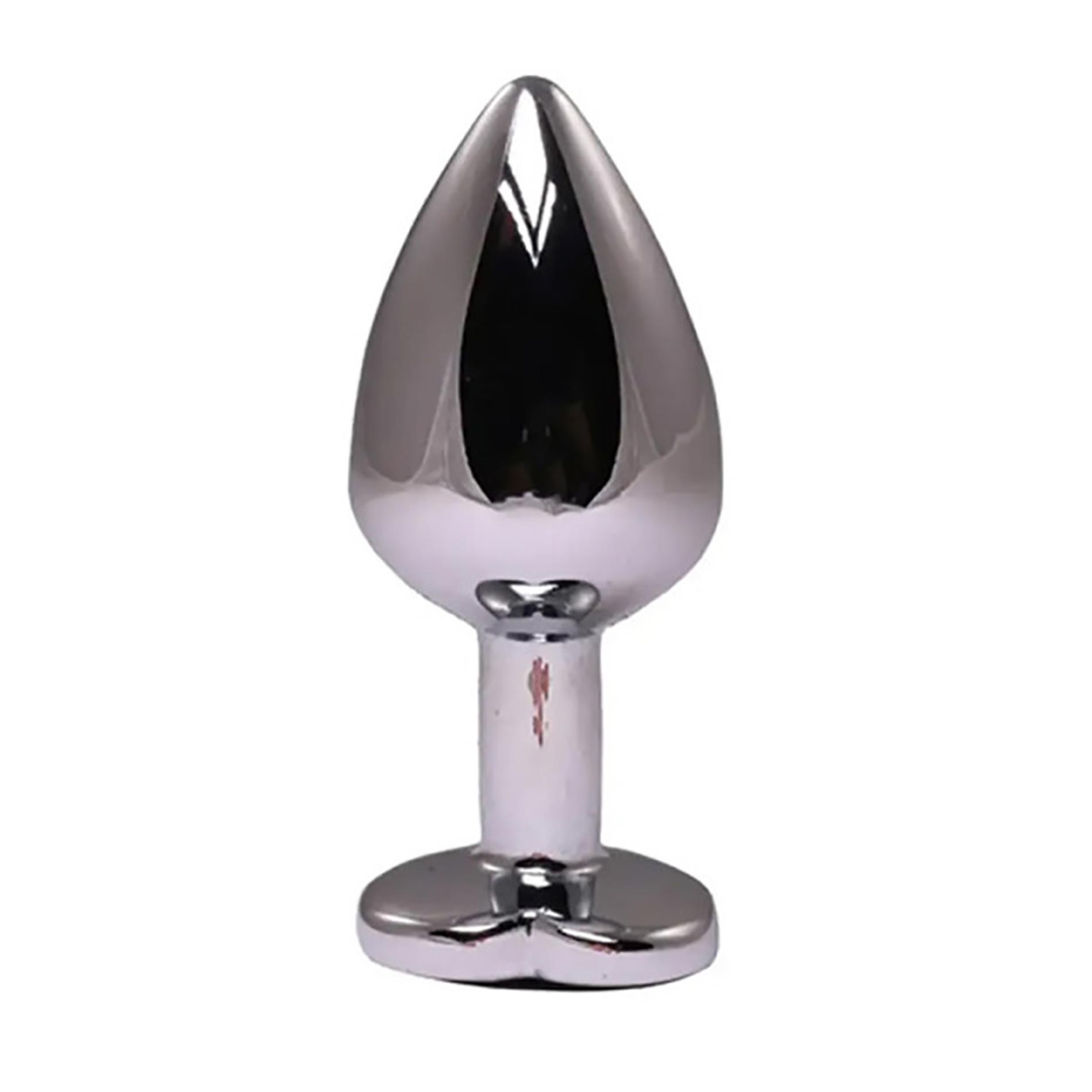 Silver Small Heart-Shaped Butt Plug With Black Crystal