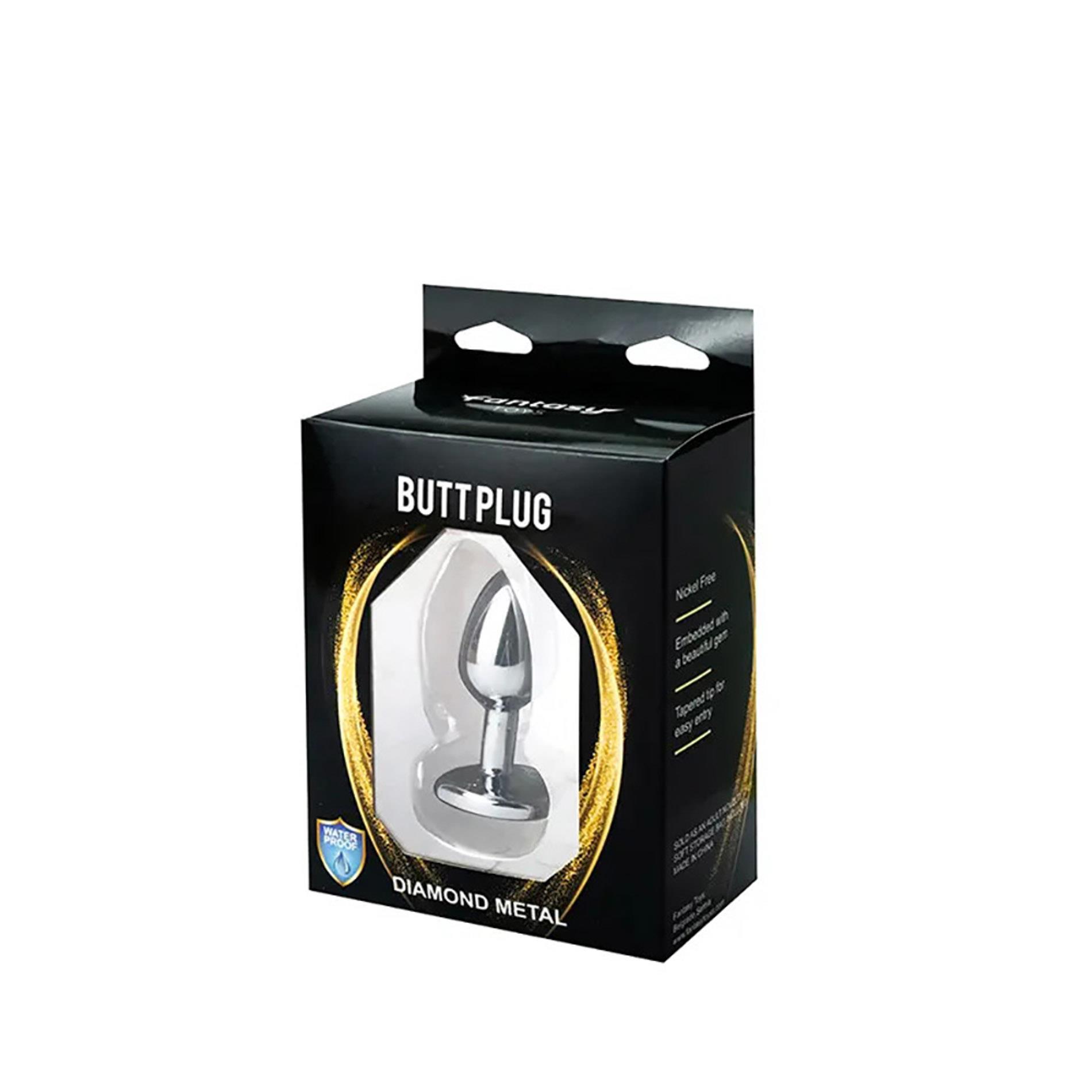 Silver Small Heart-Shaped Butt Plug With Black Crystal