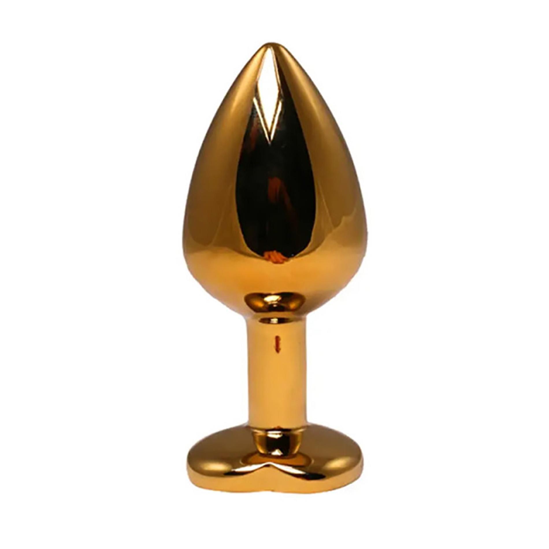 Gold Medium Heart-Shaped Butt Plug With Pink Crystal