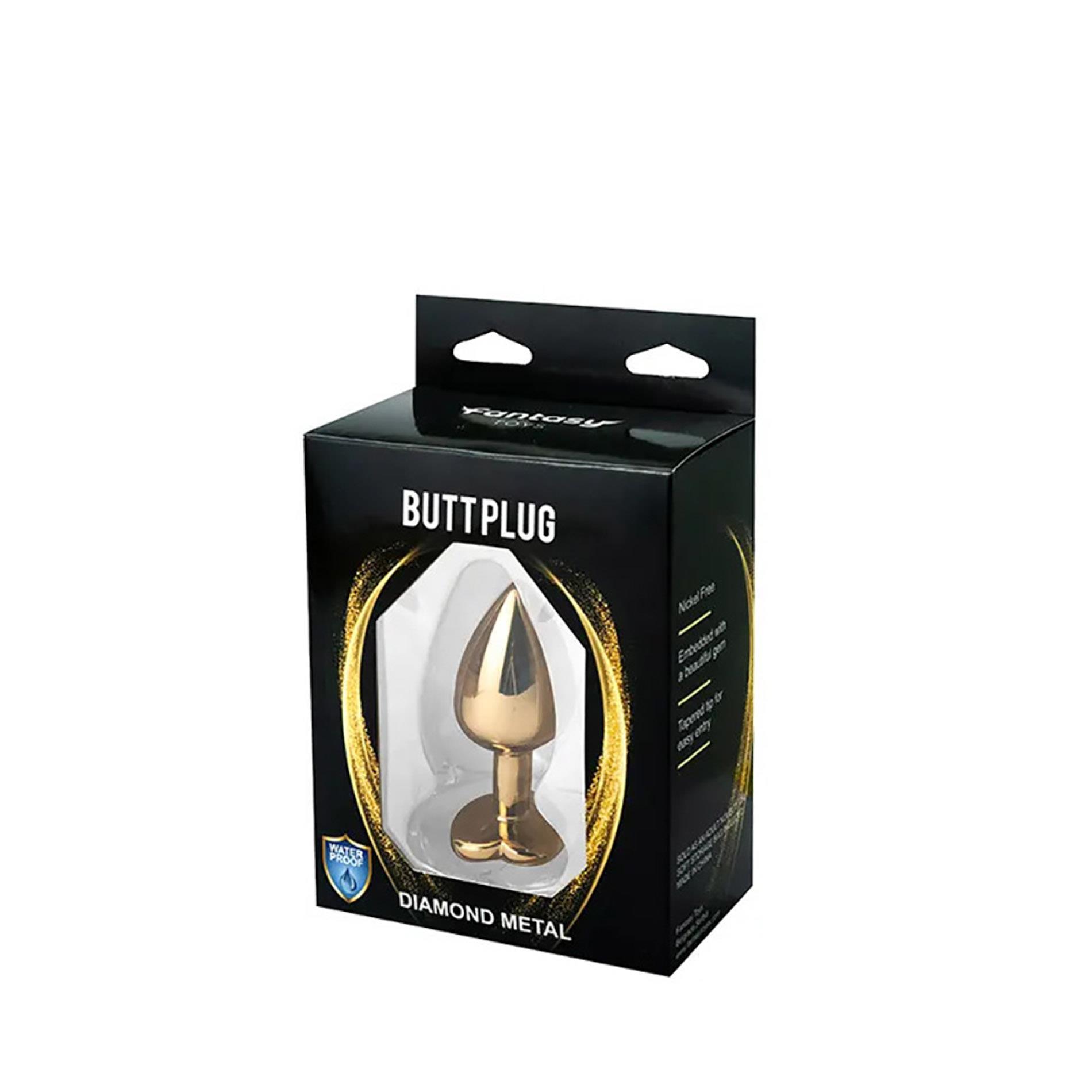 Gold Medium Heart-Shaped Butt Plug With Red Crystal