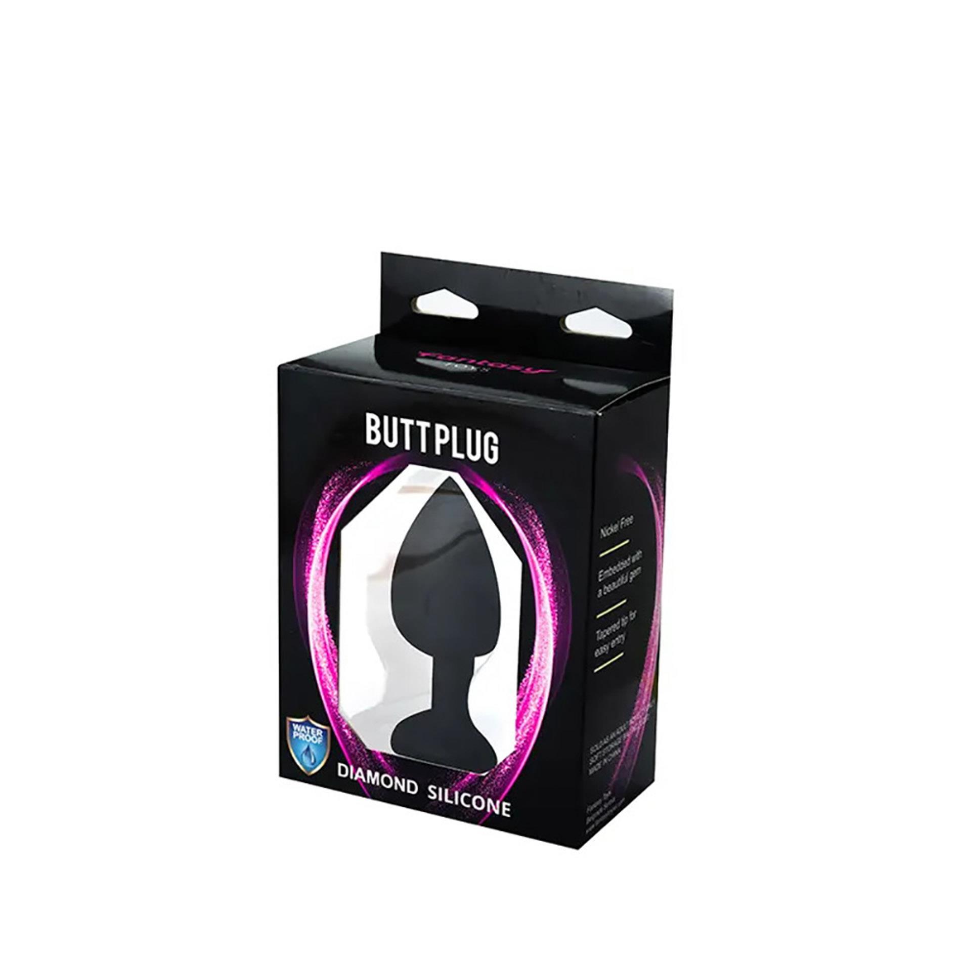 Black Large Heart-Shaped Butt Plug With White Crystal