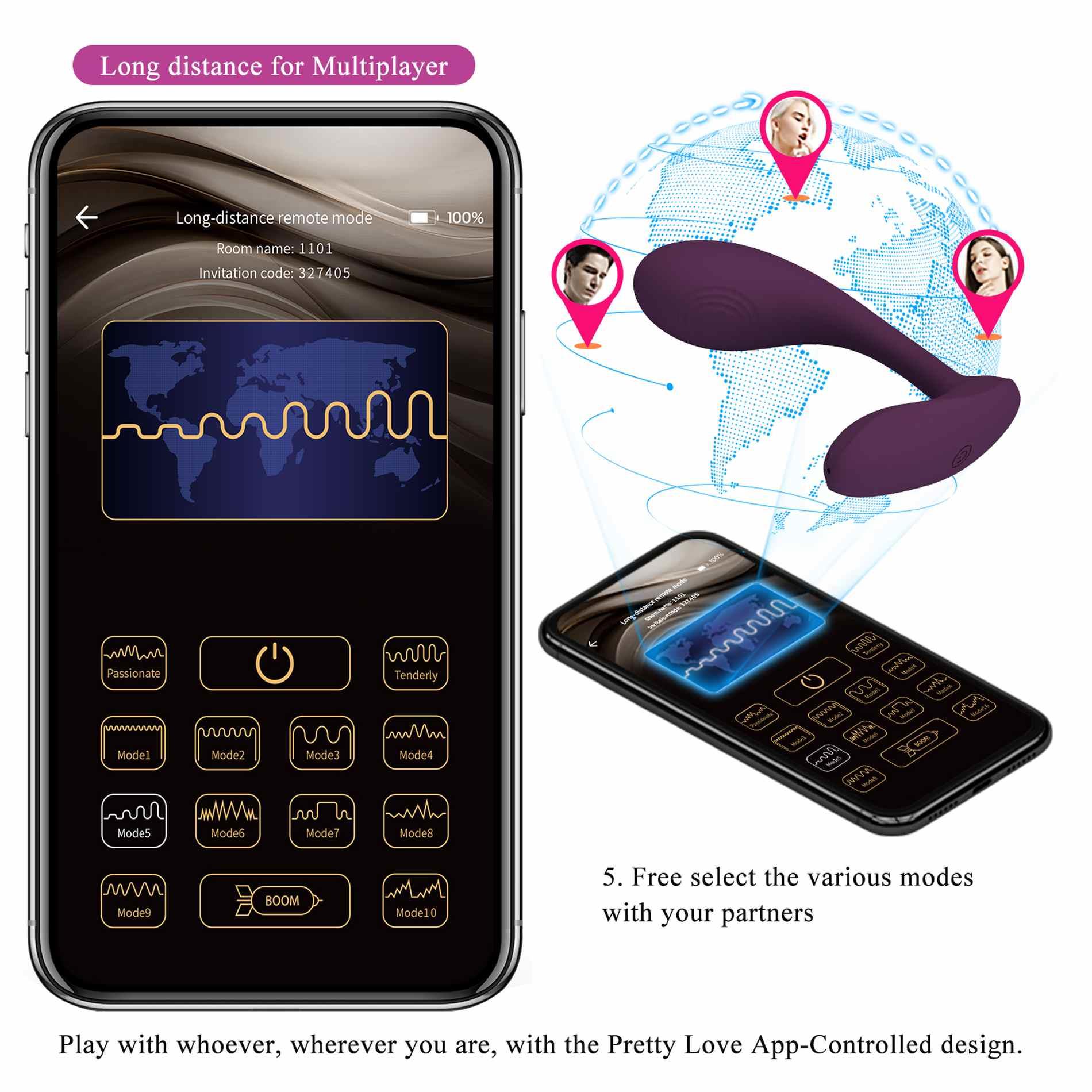 Pretty Love - Baird Purple, 12 Vibration Functions Mobile App