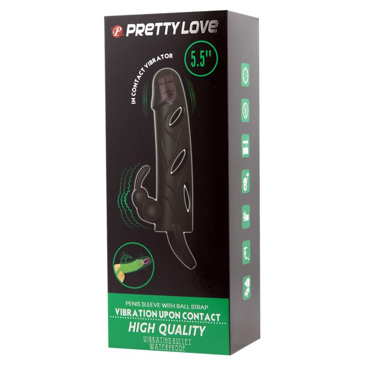 Pretty Love - Penis Sleeve With Ball Strap Vibration Black