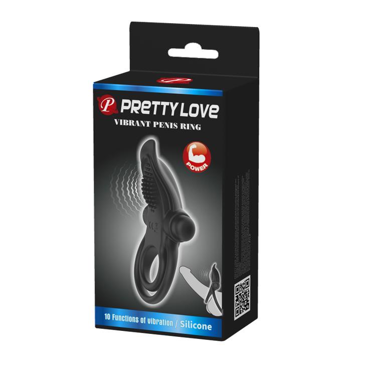Pretty Love - Vibrant Penis Ring Black- 10 Function Vibrations