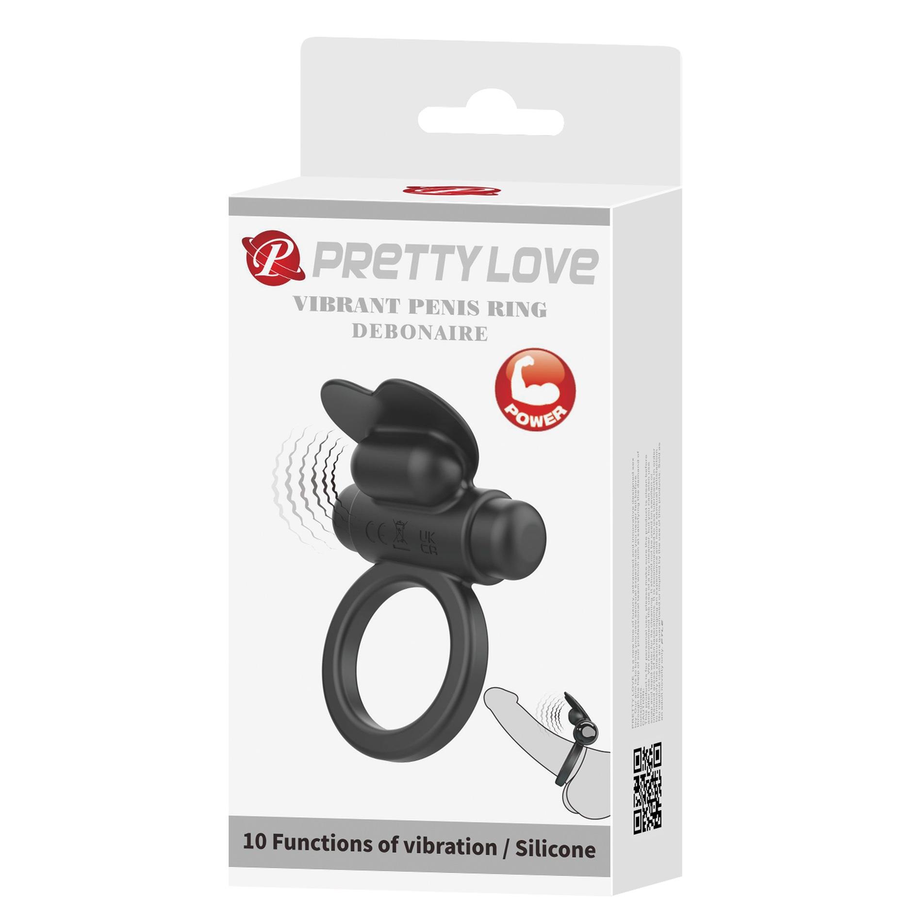 Pretty Love - Vibrant Penis Ring Debonaire Black, 10 Vibration Functions