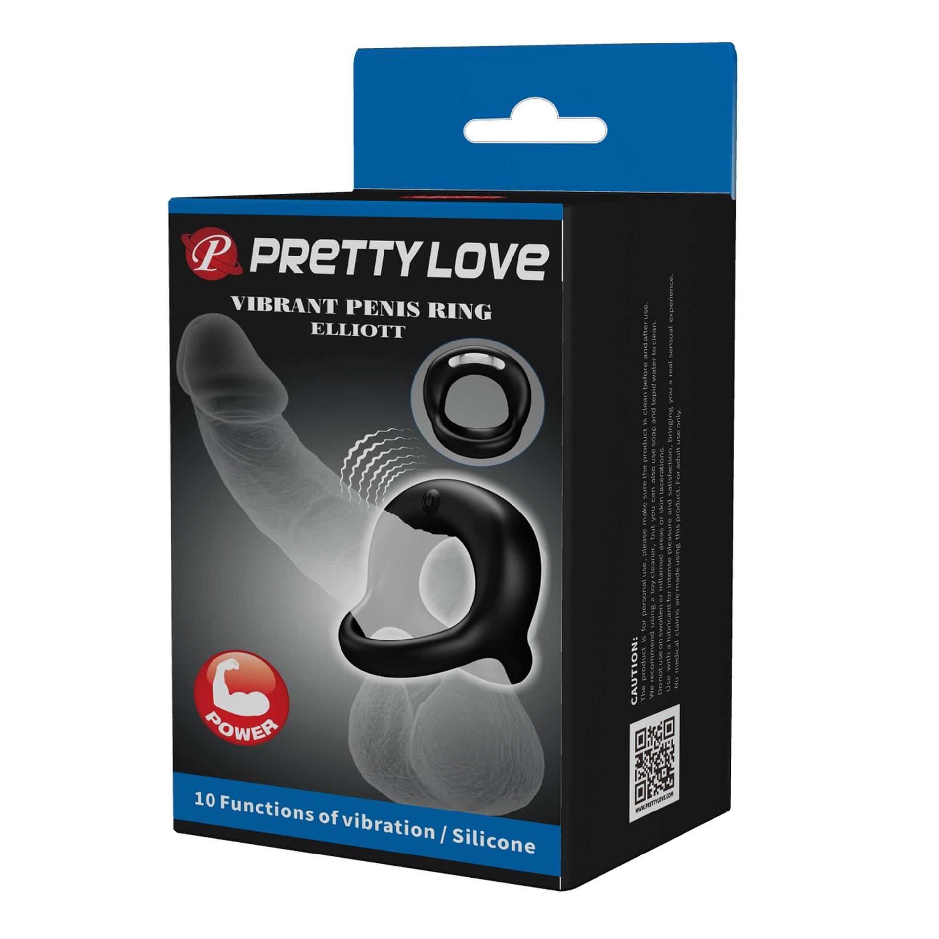 Pretty Love - Vibrant Penis Ring Elliott Black, 10 Vibration Functions